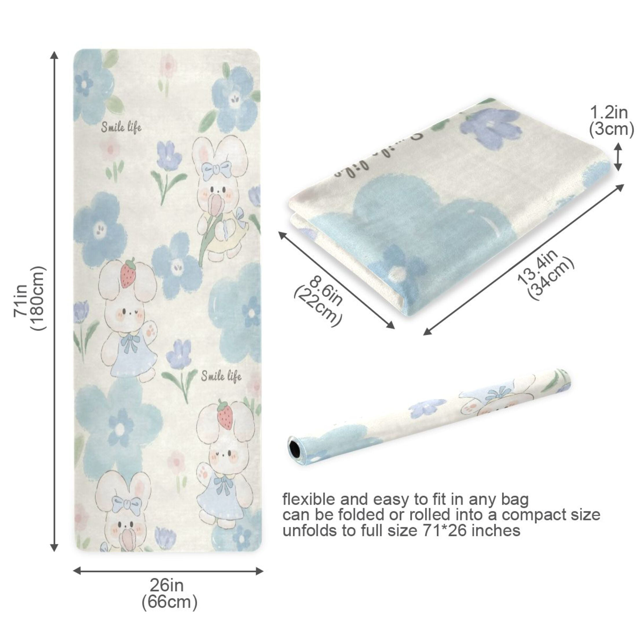 BZSMCE Yoga Mat Women Fitness Mat Cloud Bunny Smile Pattern
