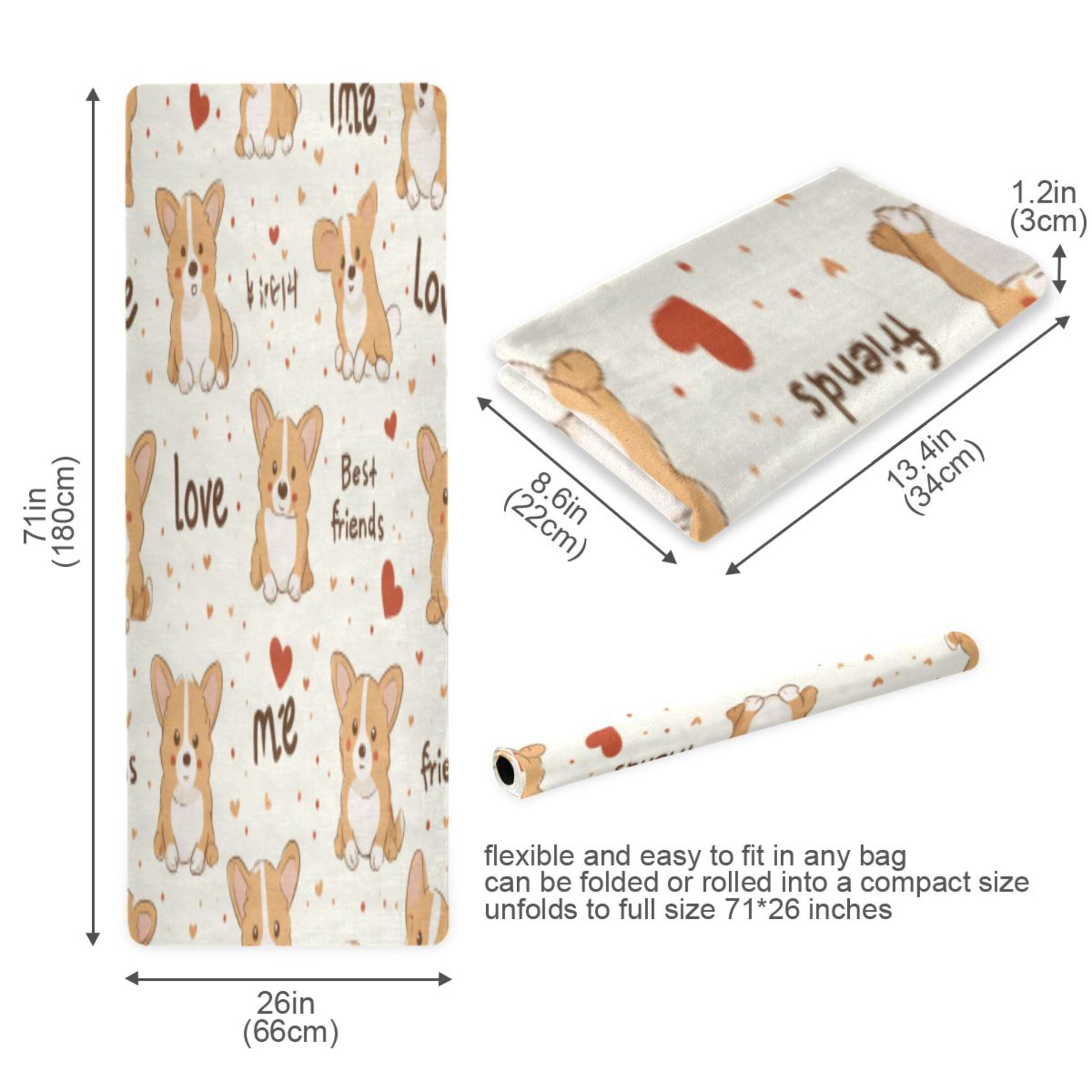 BZSMCE Yoga Mat Women Fitness Mat Corgi Love Phrase Collage Pattern