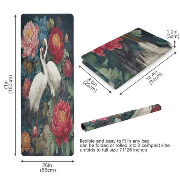 BZSMCE Yoga Mat Women Fitness Mat Crane Duet in A Peony Paradise Pattern
