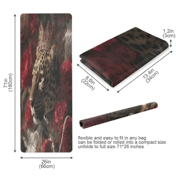 BZSMCE Yoga Mat Women Fitness Mat Crowned Leopard Roses Pattern
