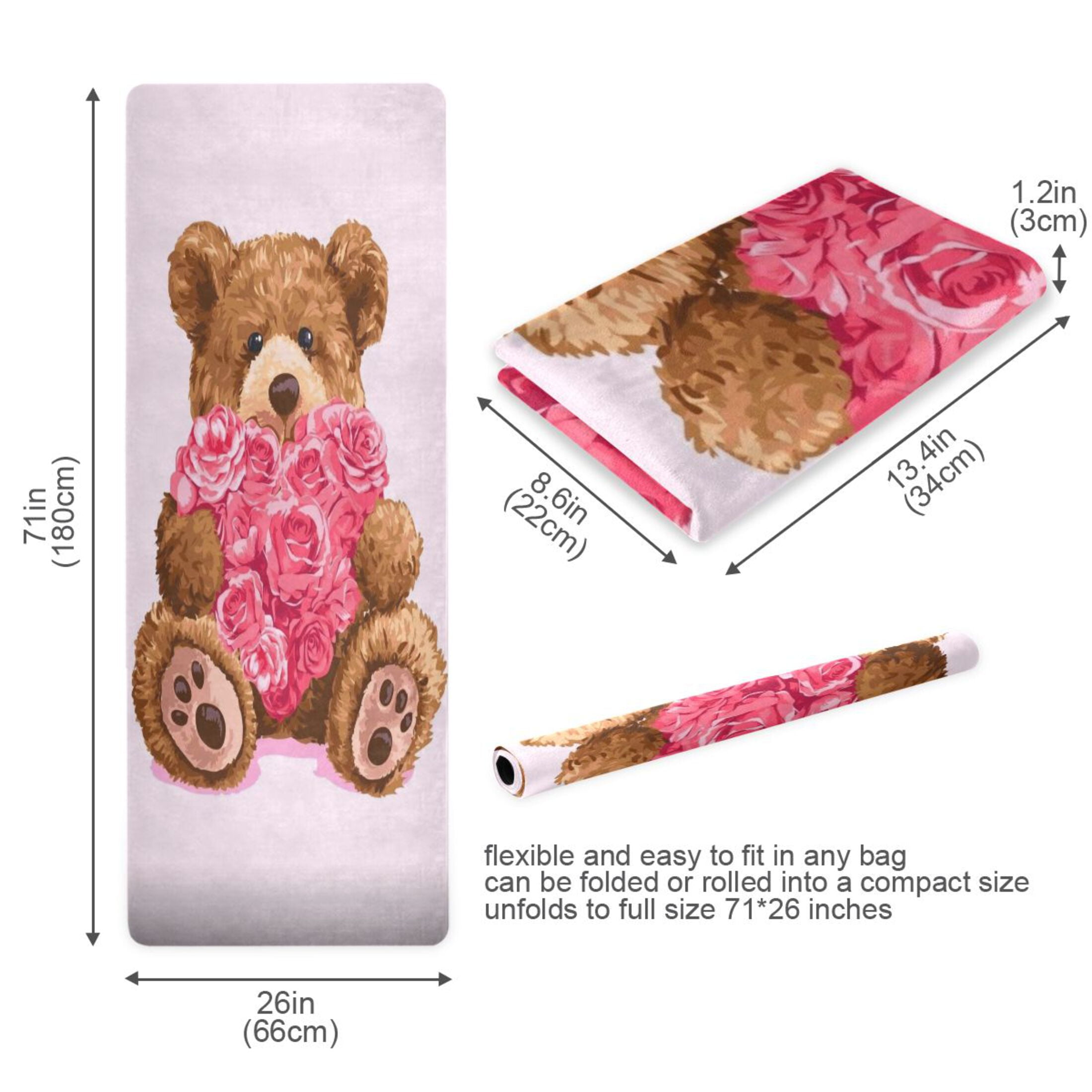 BZSMCE Yoga Mat Women Fitness Mat Cuddly Bear Rose Pattern