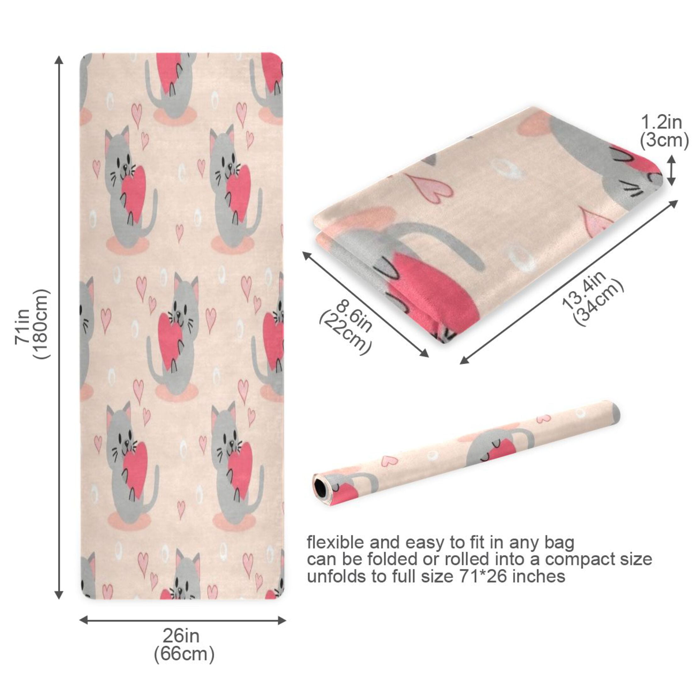 BZSMCE Yoga Mat Women Fitness Mat Cute Cat Heart Pattern