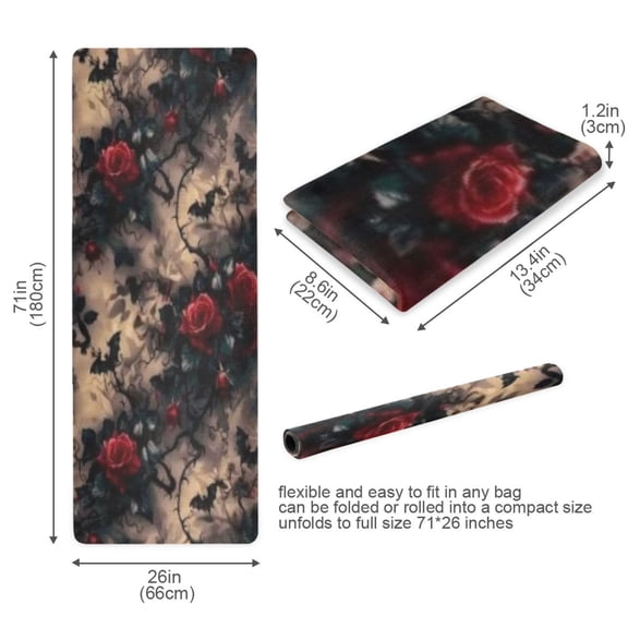 BZSMCE Yoga Mat Women Fitness Mat Dark Roses Pattern