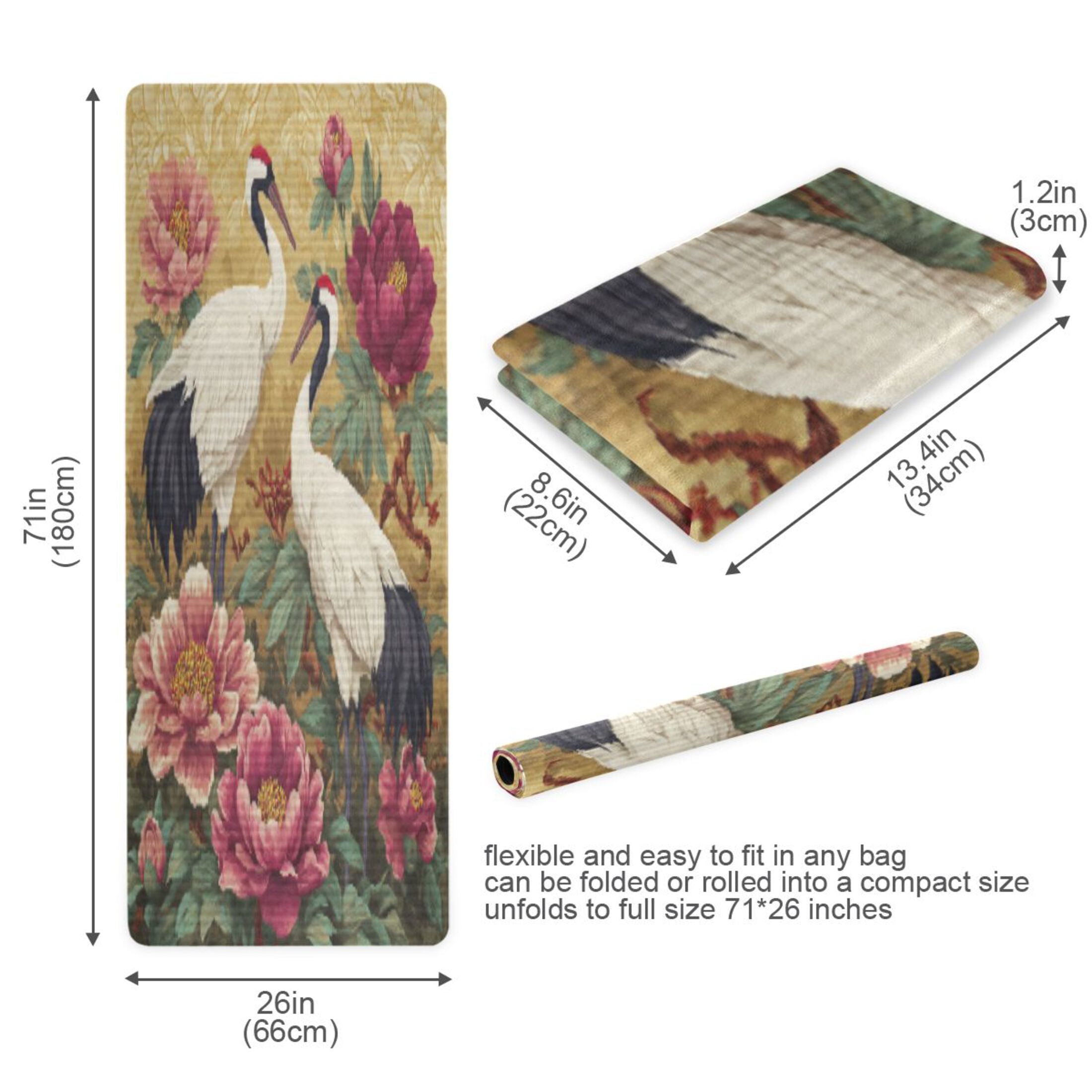 BZSMCE Yoga Mat Women Fitness Mat Elegant Cranes Amid Peony Splendor Pattern