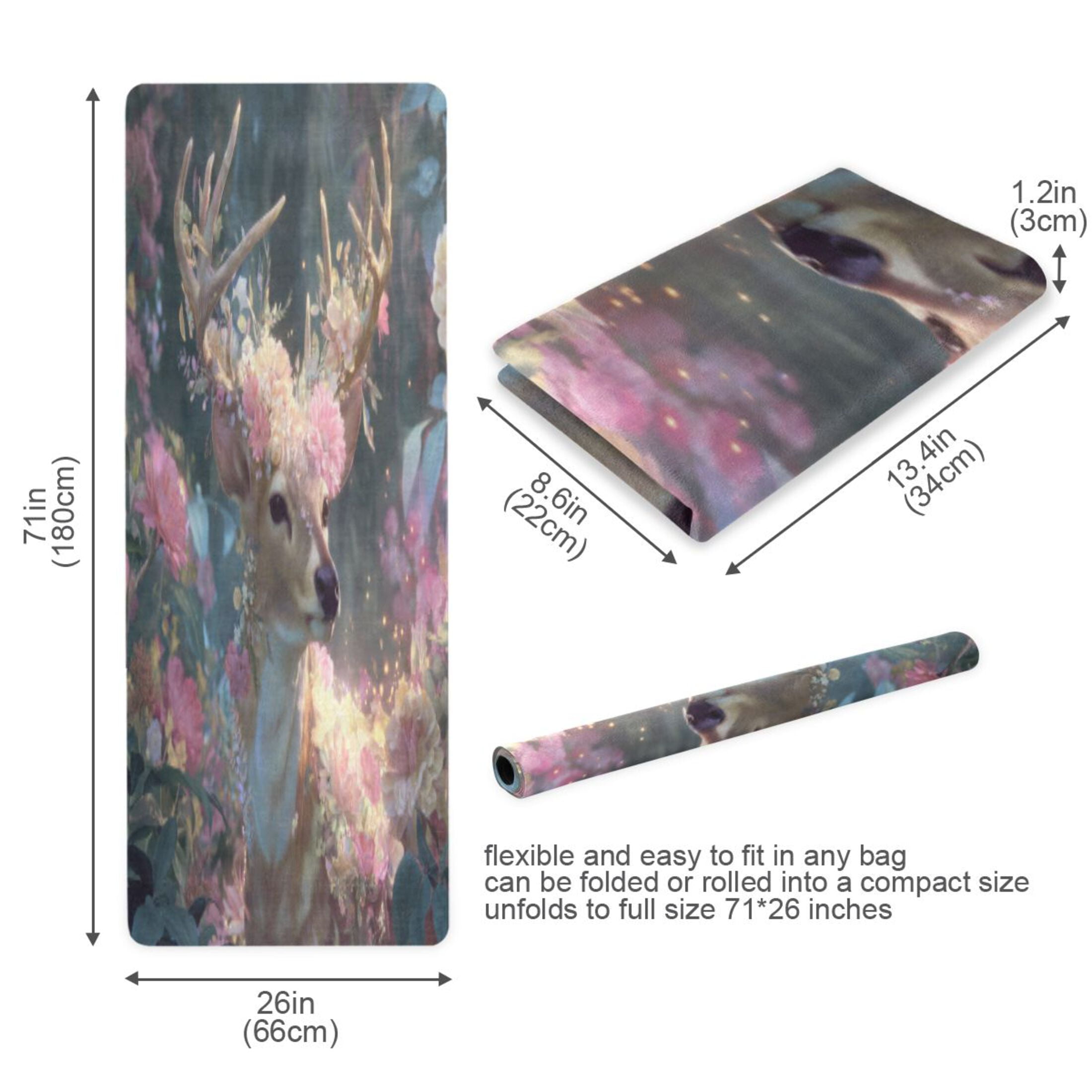 BZSMCE Yoga Mat Women Fitness Mat Floral Crowned Deer in Bloom Pattern