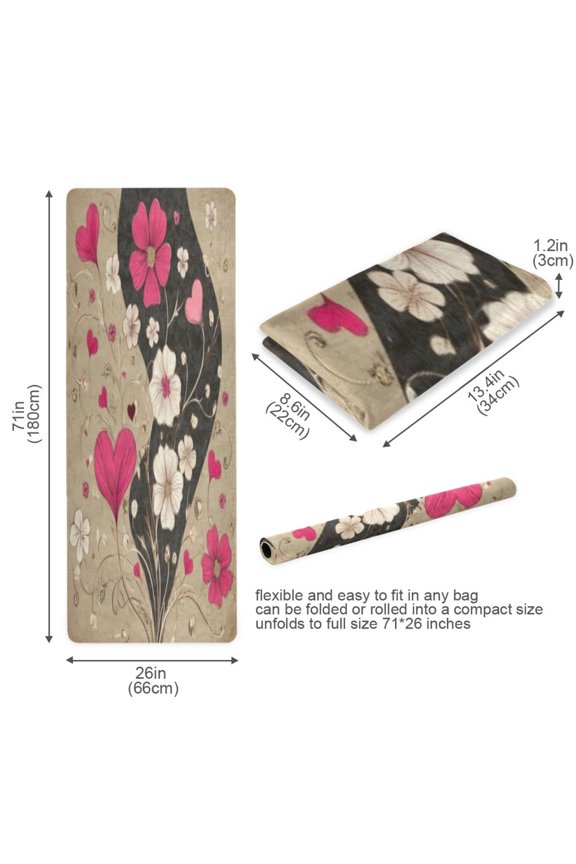 BZSMCE Yoga Mat Women Fitness Mat Floral Heart Duality Pattern