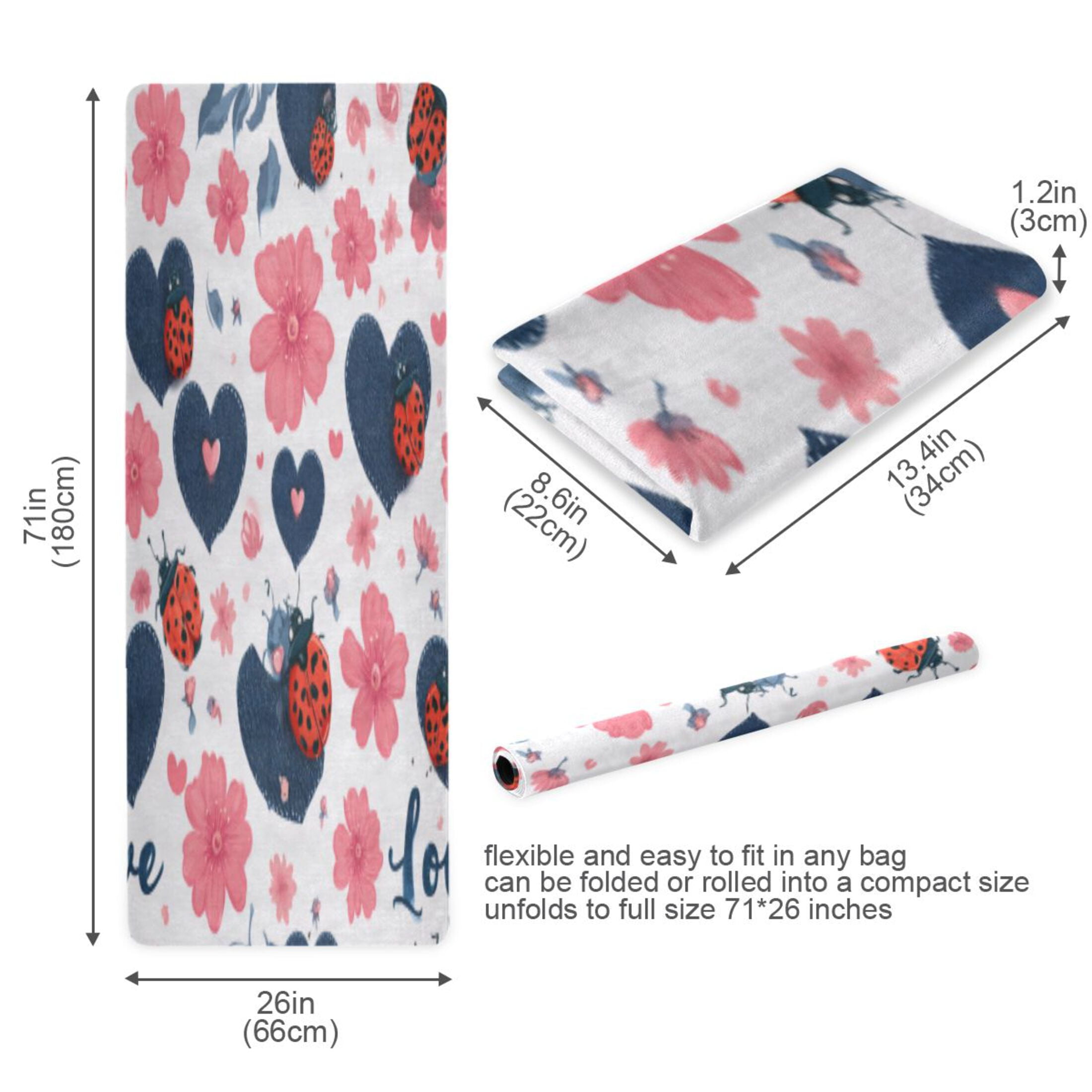 BZSMCE Yoga Mat Women Fitness Mat Floral Ladybug Heart Pattern