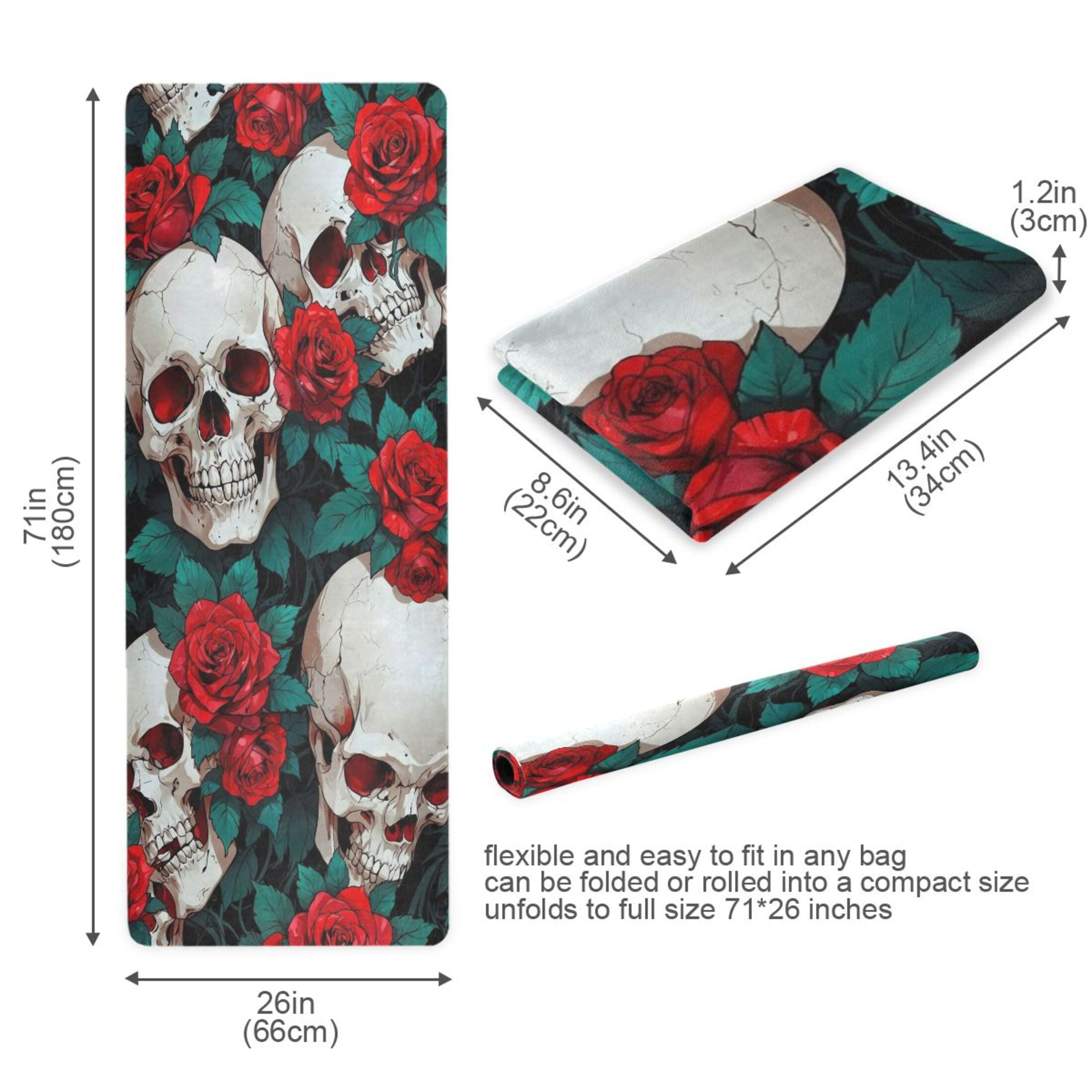 BZSMCE Yoga Mat Women Fitness Mat Floral Skulls Pattern