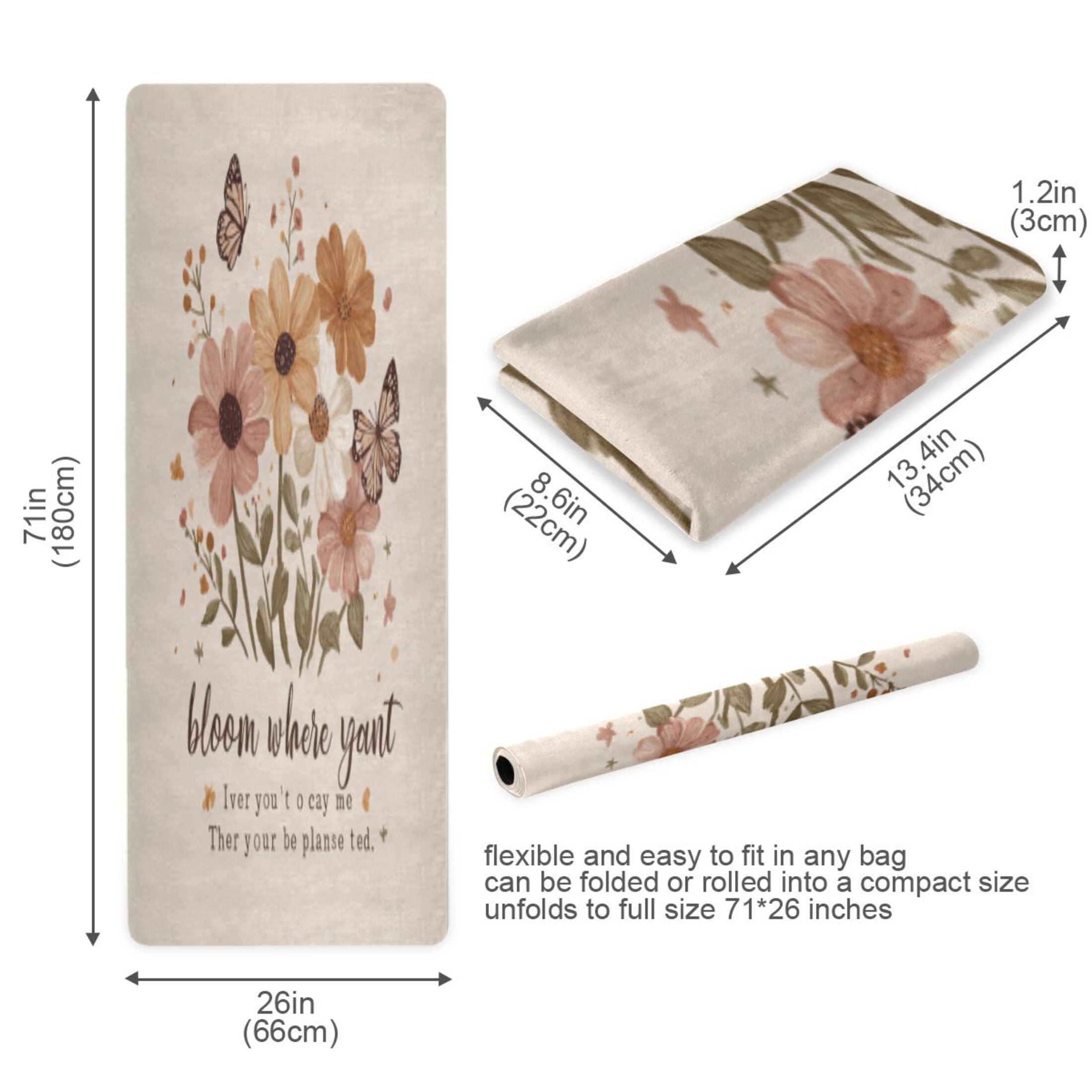 BZSMCE Yoga Mat Women Fitness Mat Floral “bloom” Pattern