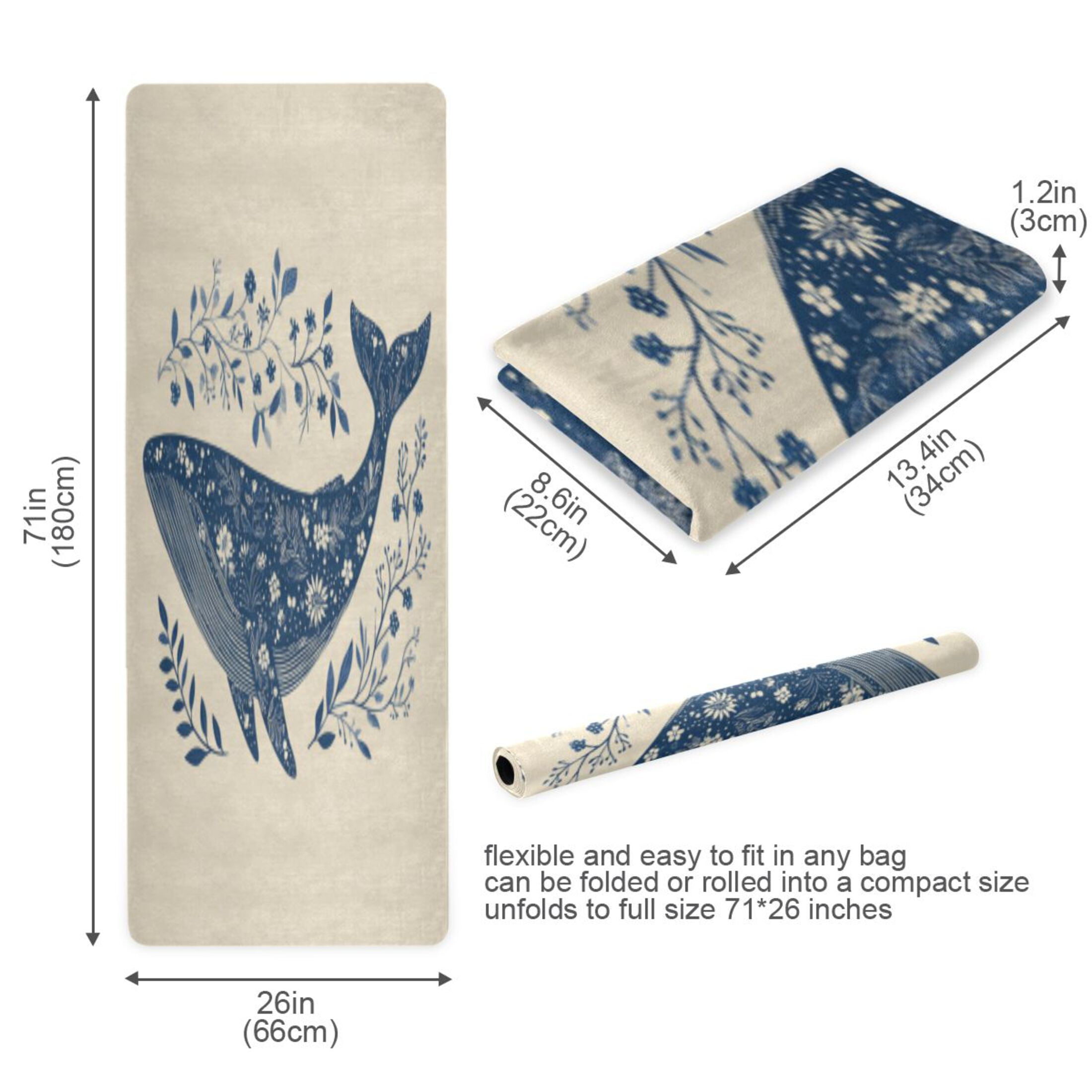 BZSMCE Yoga Mat Women Fitness Mat Flower - Decorated Whale Art Pattern