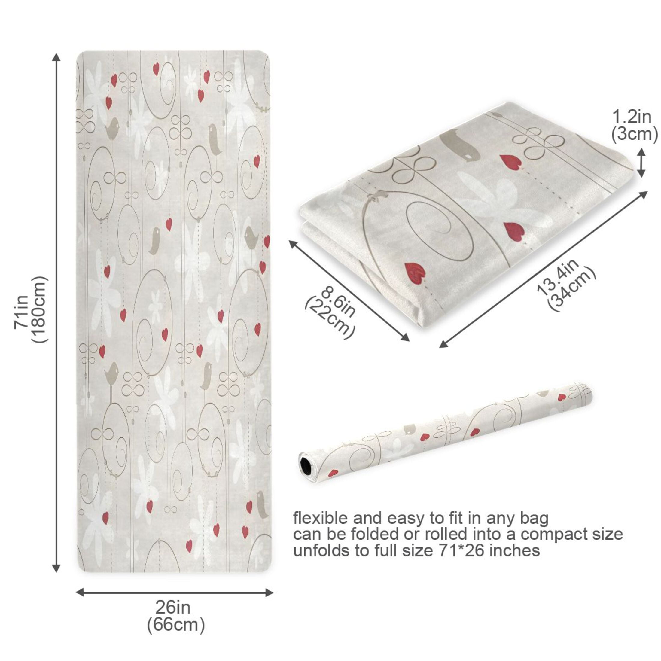 BZSMCE Yoga Mat Women Fitness Mat Flower and Red Heart Pattern