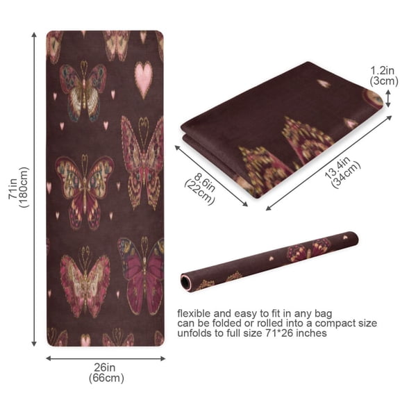 BZSMCE Yoga Mat Women Fitness Mat Gothic Butterfly Heart Tapestry Pattern