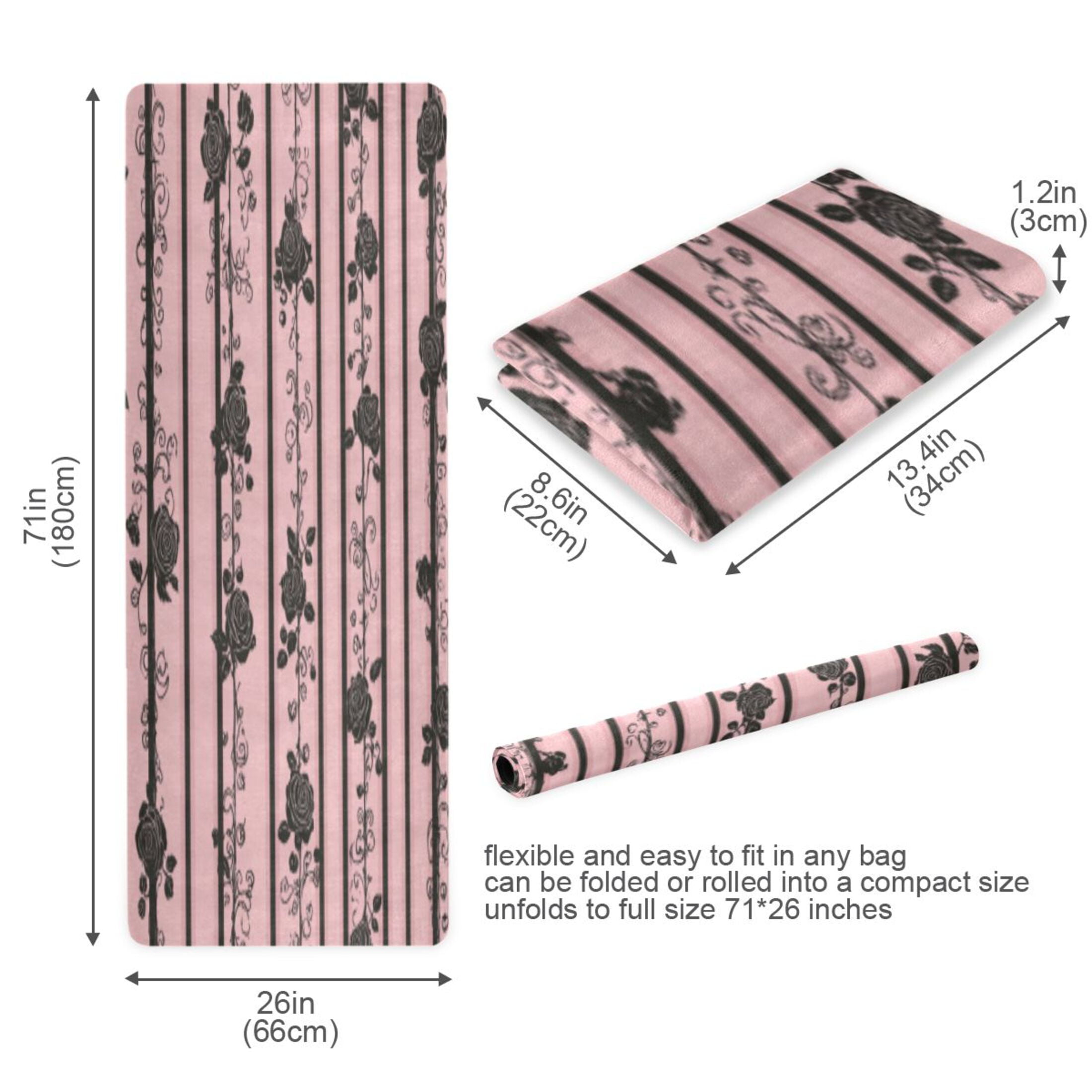 BZSMCE Yoga Mat Women Fitness Mat Gothic Pink Rose Stripes Pattern