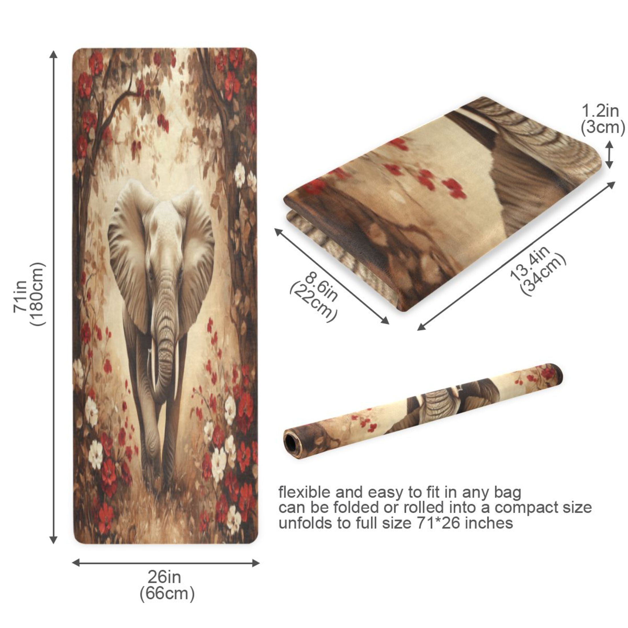 BZSMCE Yoga Mat Women Fitness Mat Graceful Elephant in Bloom Pattern