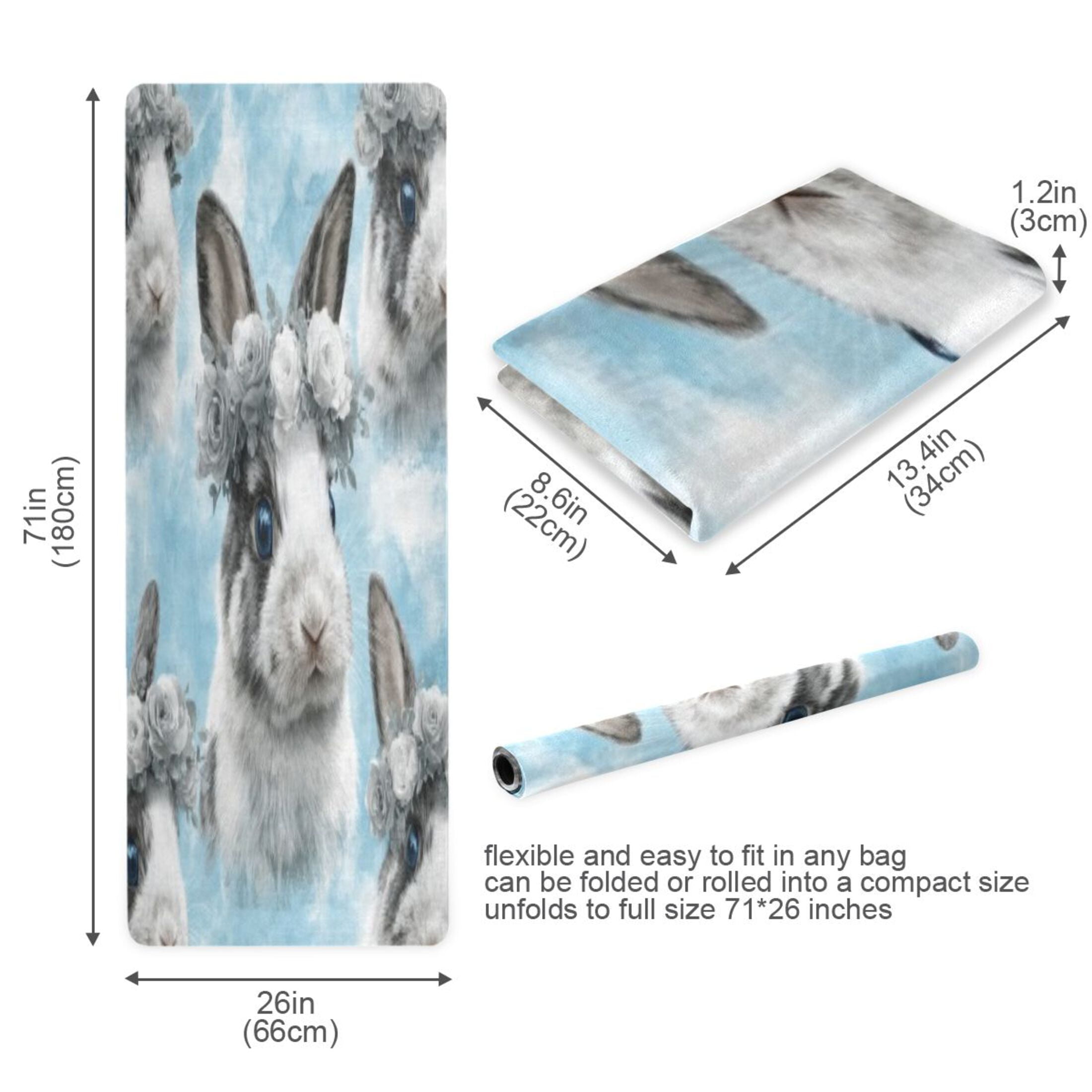 BZSMCE Yoga Mat Women Fitness Mat Gray Floral Crown Bunny Pattern