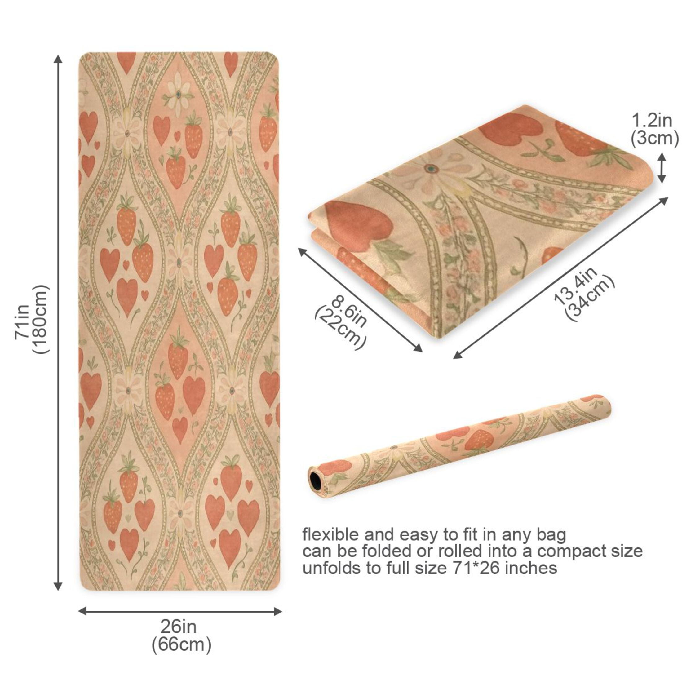 BZSMCE Yoga Mat Women Fitness Mat Heart Strawberry Vintage Weave Pattern