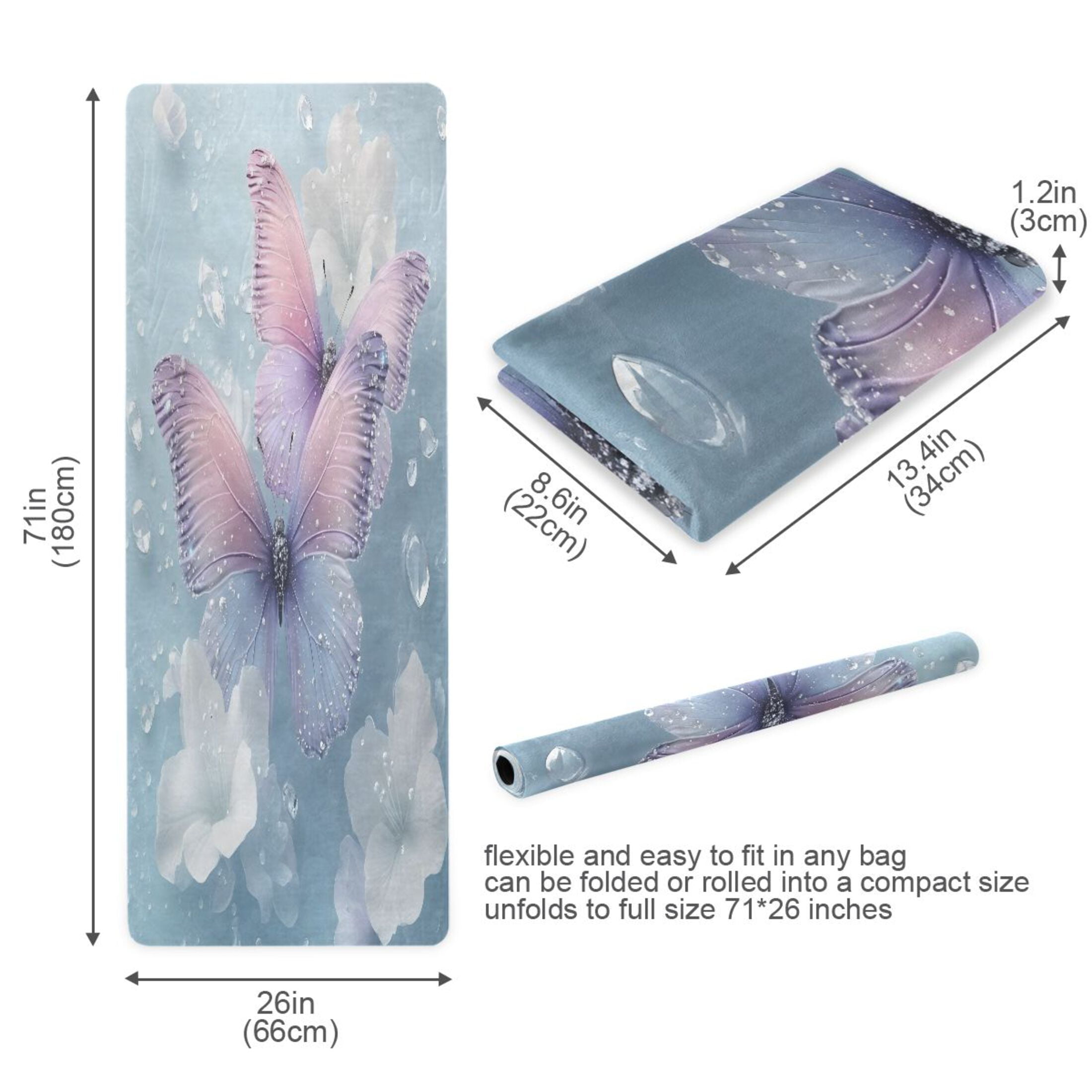 BZSMCE Yoga Mat Women Fitness Mat Lavender Dew Butterfly Pattern