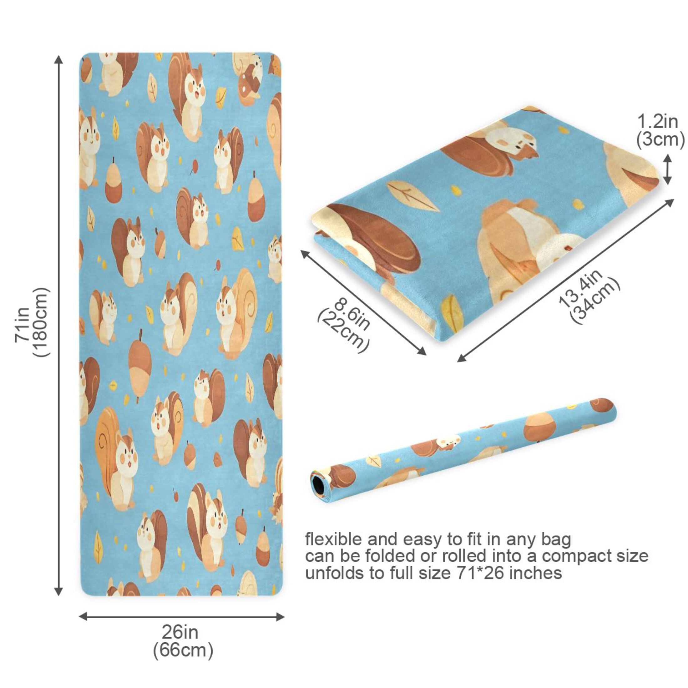 BZSMCE Yoga Mat Women Fitness Mat Light Blue Squirrel Pattern