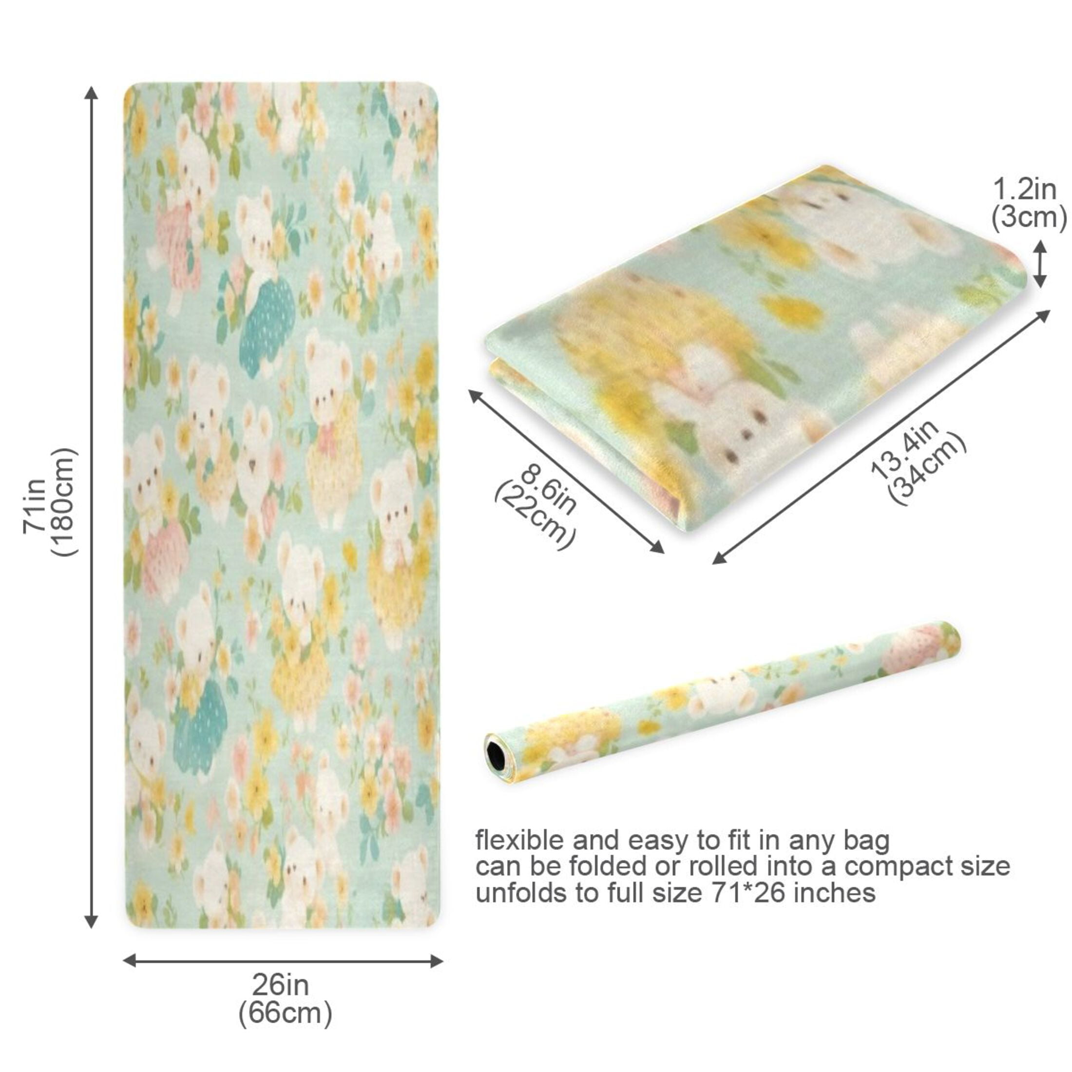 BZSMCE Yoga Mat Women Fitness Mat Mint Bear Floral Pattern