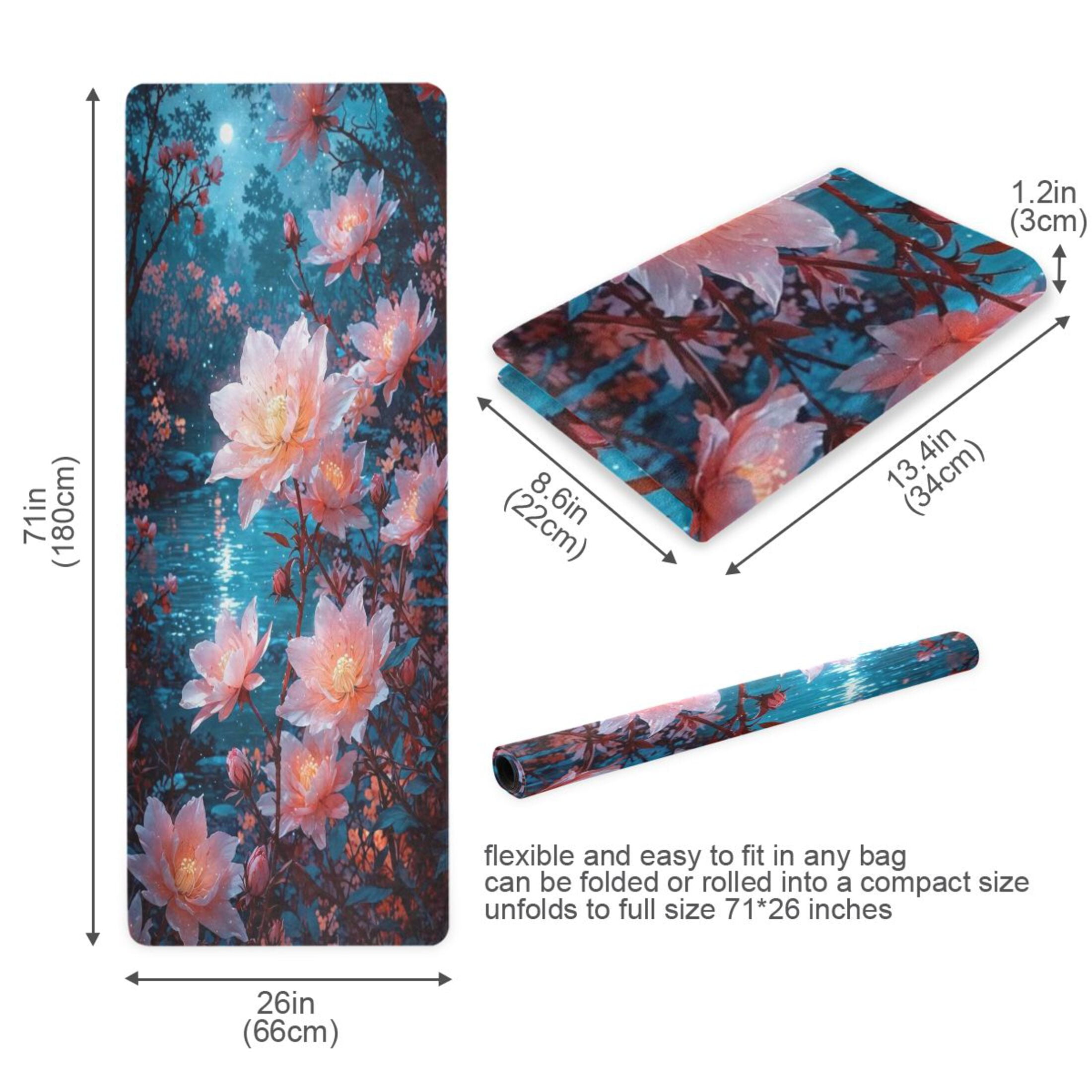 BZSMCE Yoga Mat Women Fitness Mat Moonlit Blossom Pattern