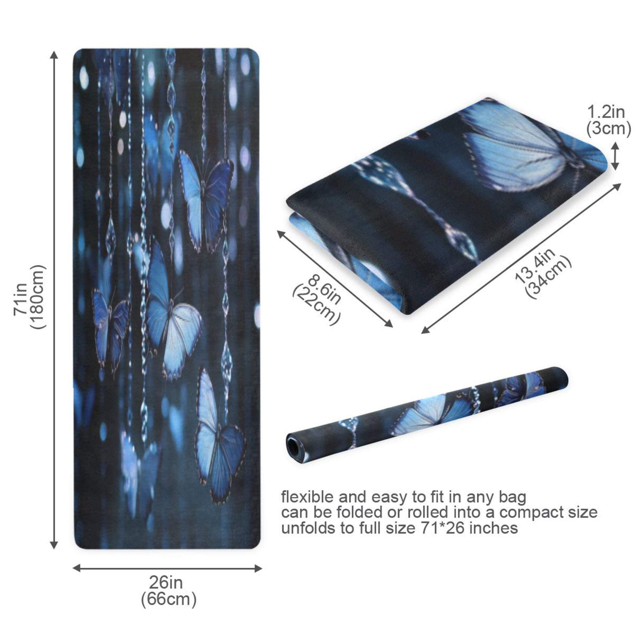 BZSMCE Yoga Mat Women Fitness Mat Night Butterflies Pattern