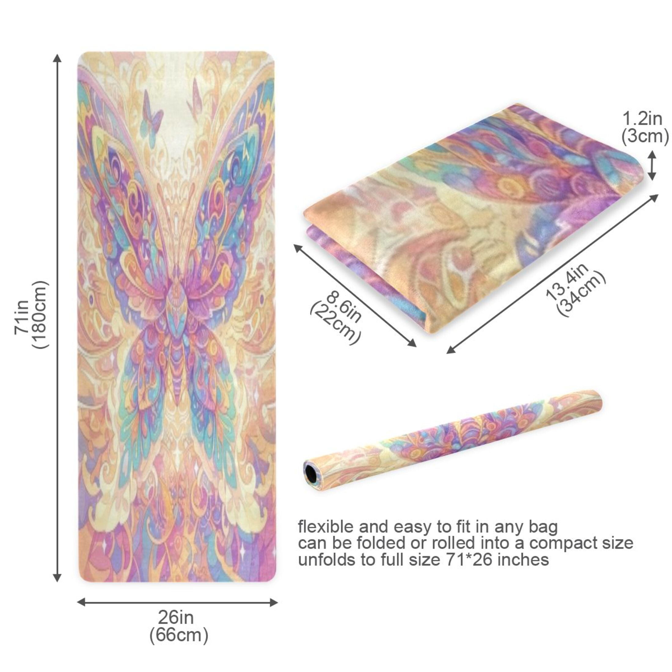 BZSMCE Yoga Mat Women Fitness Mat Pastel Iridescent Butterfly Pattern
