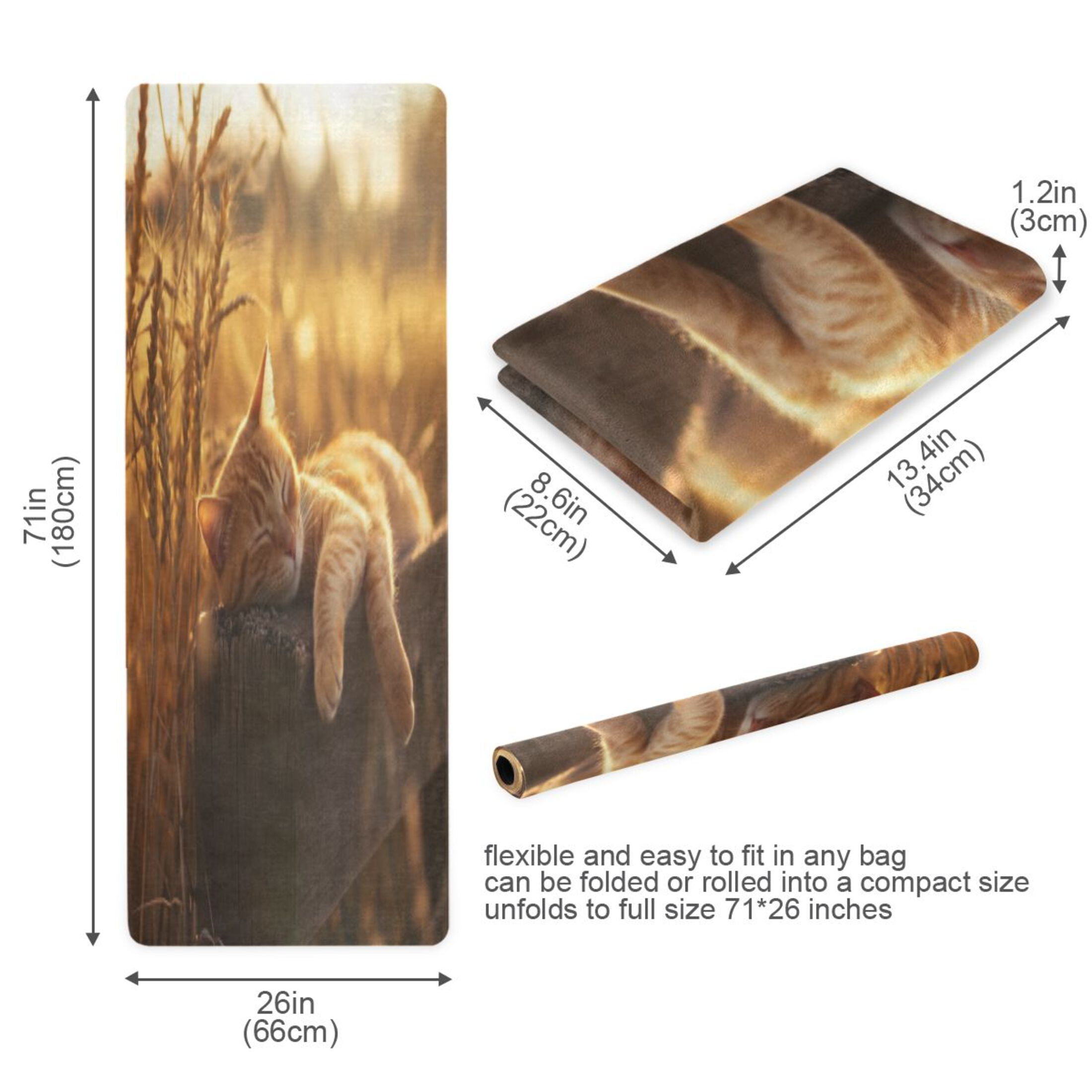 BZSMCE Yoga Mat Women Fitness Mat Peaceful Cat in Golden Light Pattern