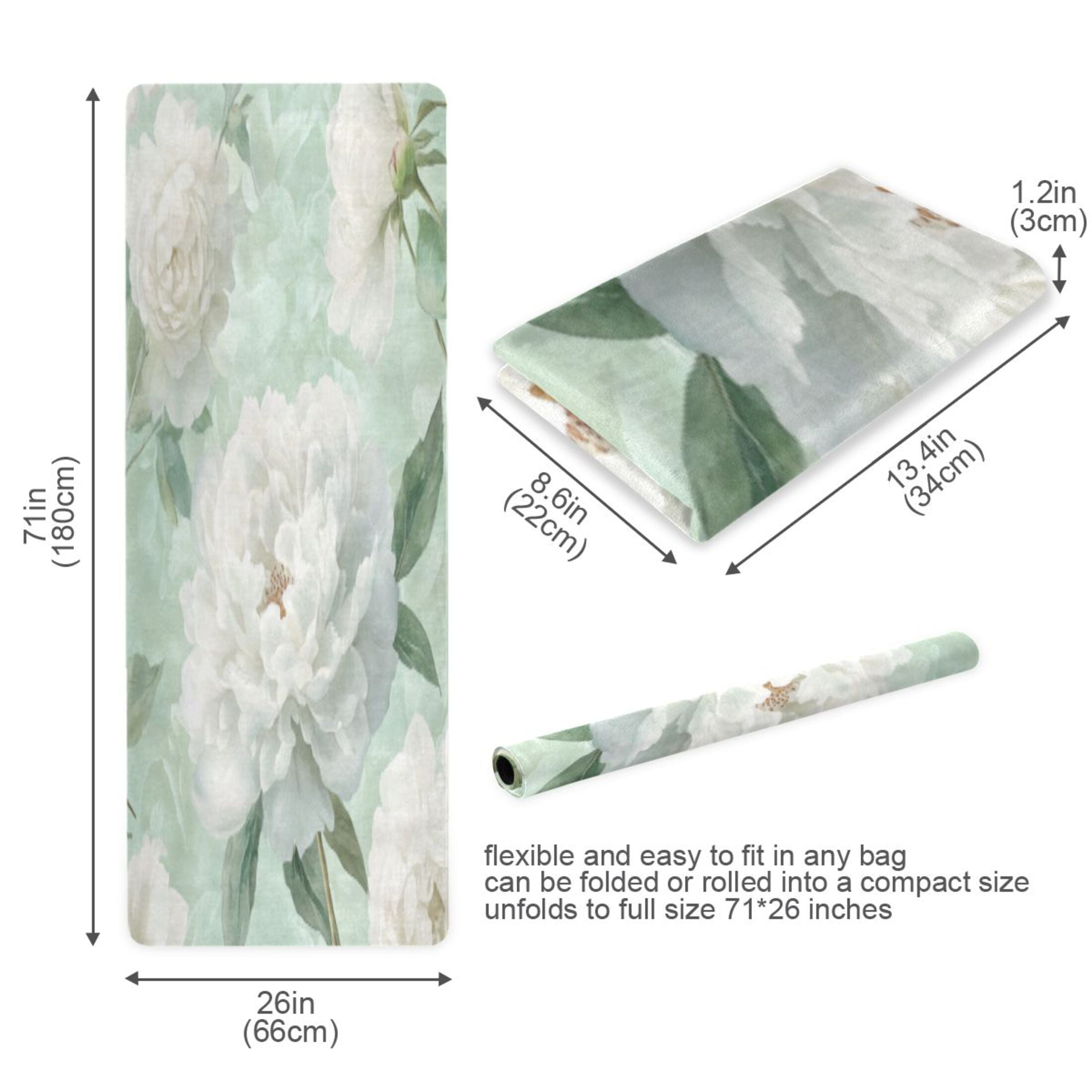 BZSMCE Yoga Mat Women Fitness Mat Peonies with Gentle Foliage Pattern