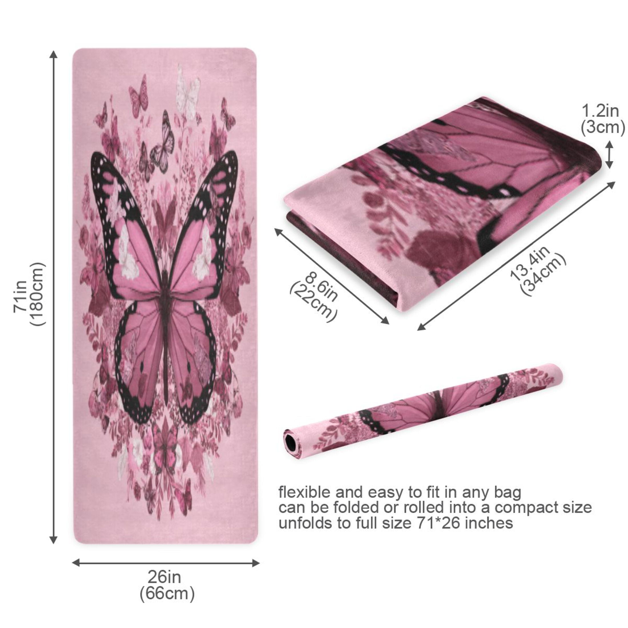 BZSMCE Yoga Mat Women Fitness Mat Pink Butterfly Heart Pattern