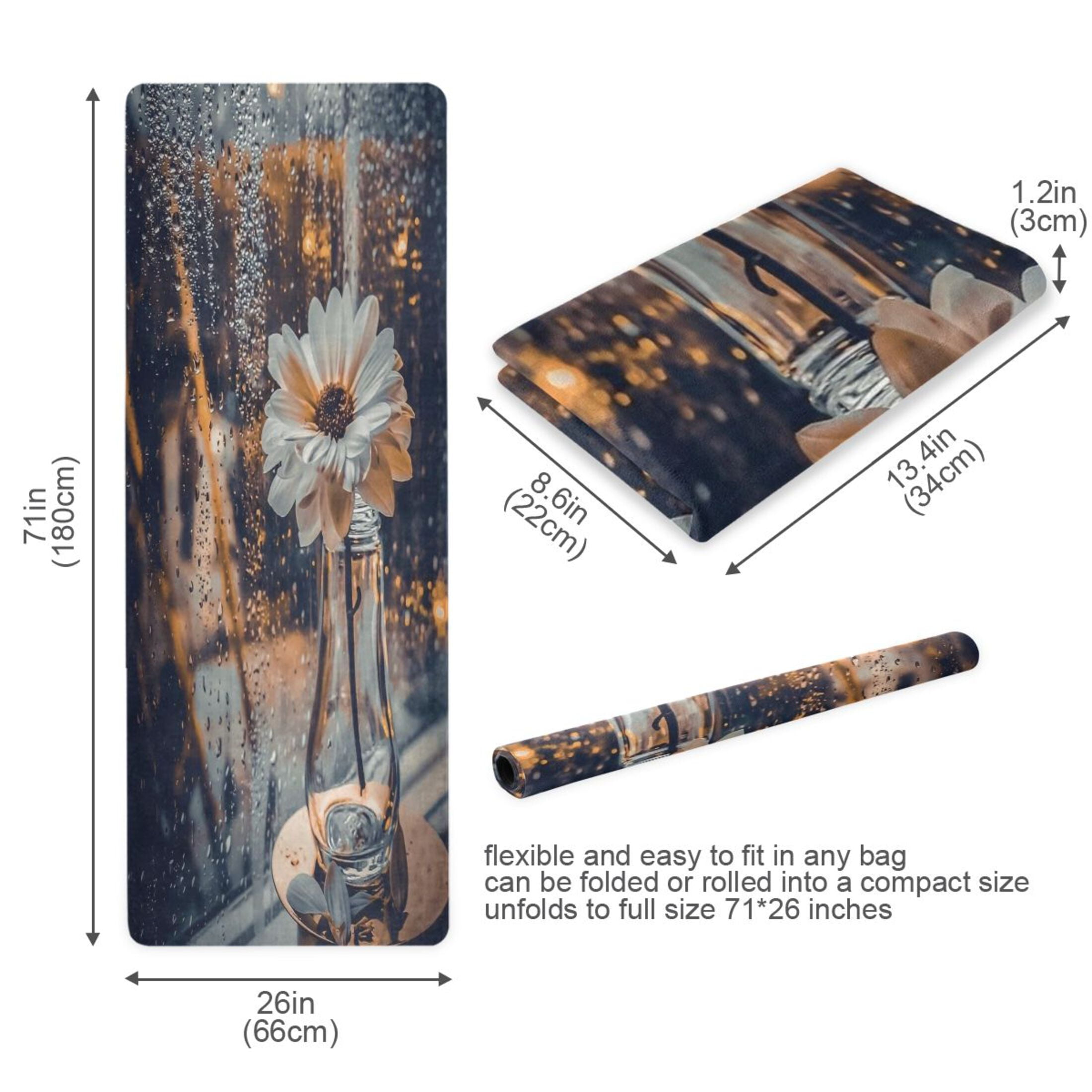 BZSMCE Yoga Mat Women Fitness Mat Rainy Window with Daisy Pattern