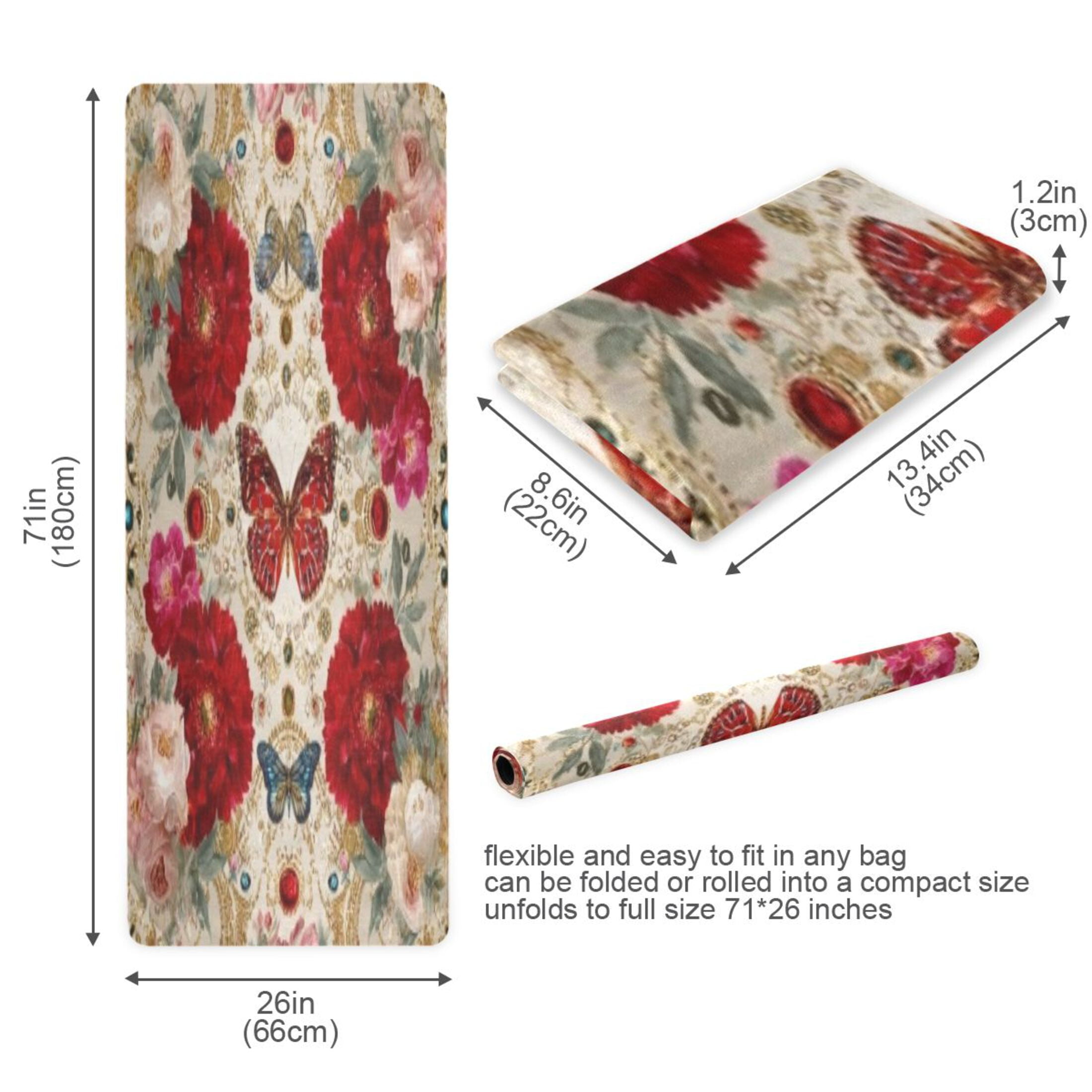 BZSMCE Yoga Mat Women Fitness Mat Red Rose Butterfly Opulence Pattern