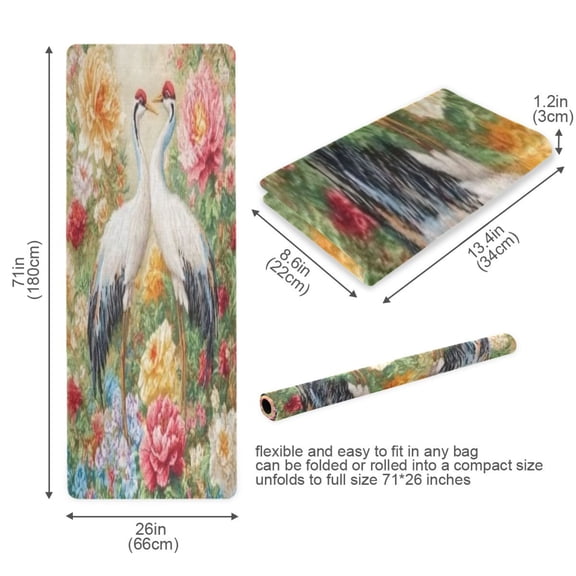 BZSMCE Yoga Mat Women Fitness Mat Regal Cranes Amongst Blooming Peonies Pattern