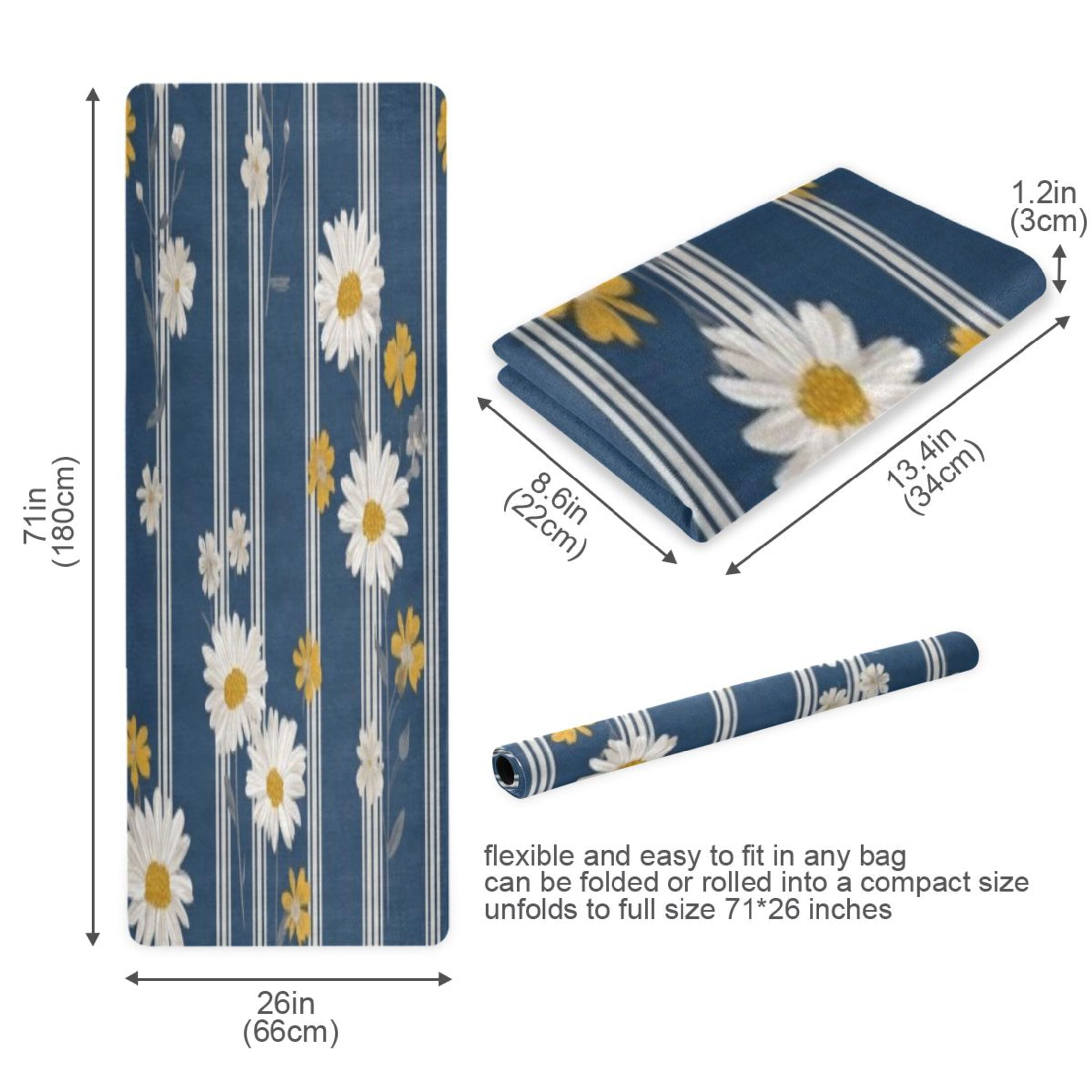 BZSMCE Yoga Mat Women Fitness Mat Stripe White Daisy Pattern