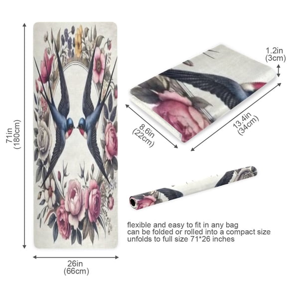 BZSMCE Yoga Mat Women Fitness Mat Swallows & Peonies Pattern
