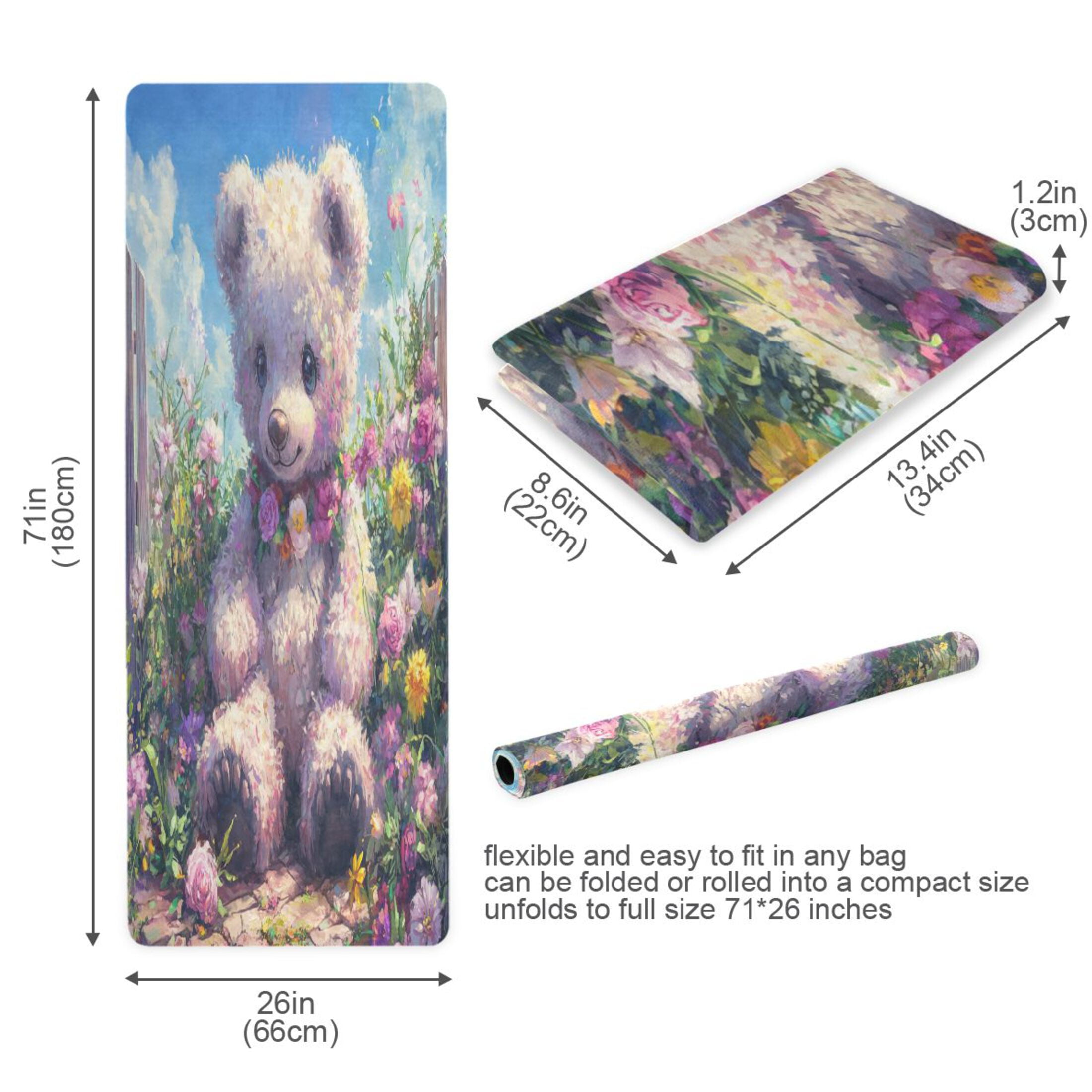 BZSMCE Yoga Mat Women Fitness Mat Sweet Bear in A Floral Paradise Pattern