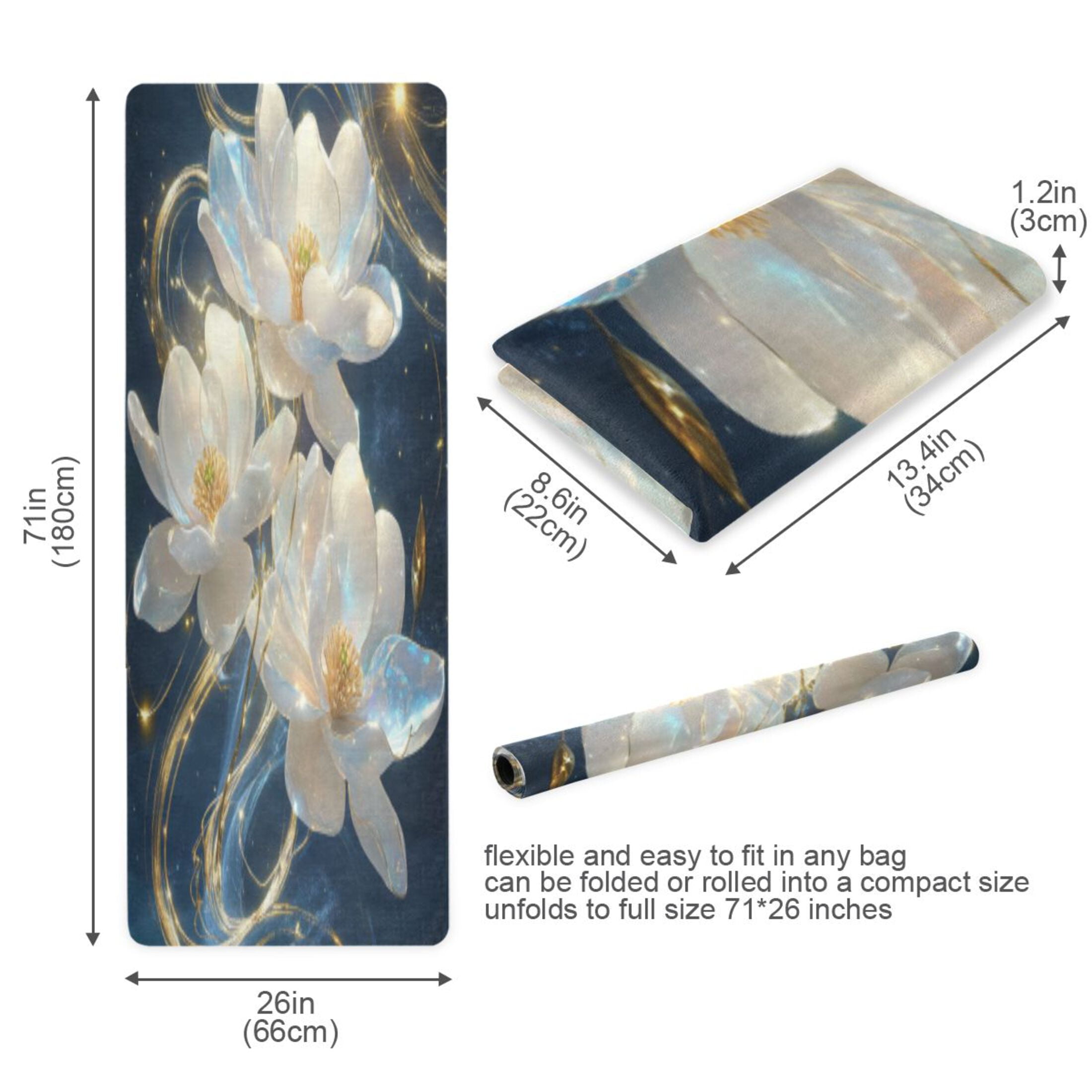BZSMCE Yoga Mat Women Fitness Mat White Lotus with Golden Aura Pattern