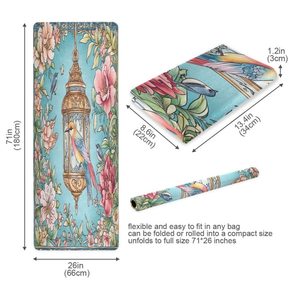 BZSMCE Yoga Mat Women Floral Lantern with Birds Fitness Mat