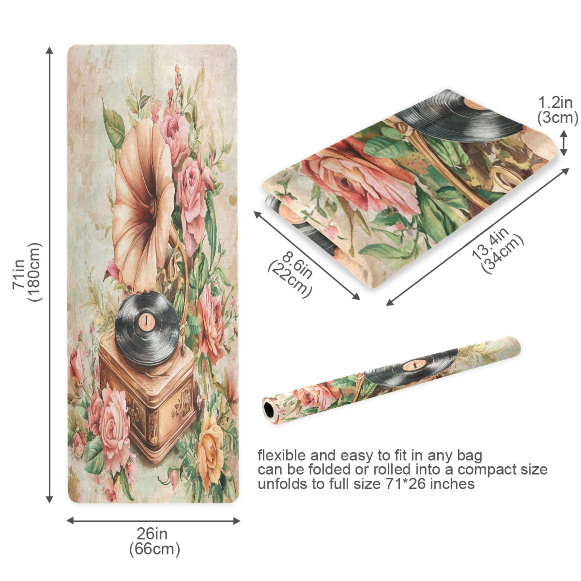 BZSMCE Yoga Mat Women Gramophone Surrounded by Roses Fitness Mat