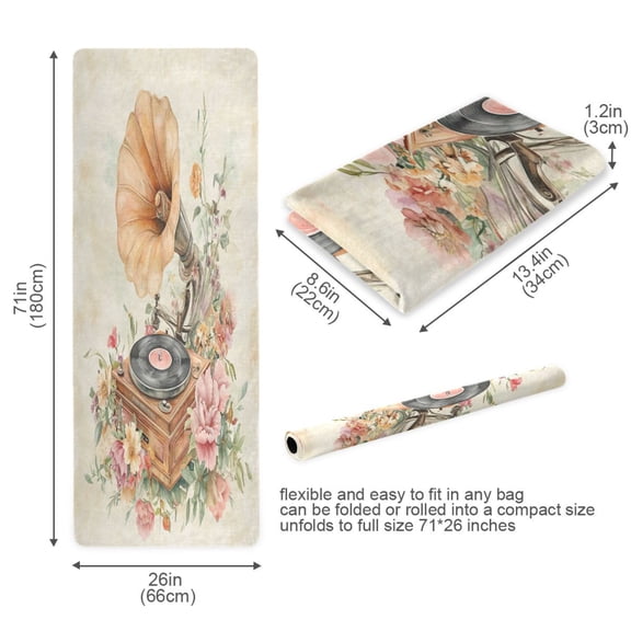 BZSMCE Yoga Mat Women Gramophone with Floral Decoration Fitness Mat
