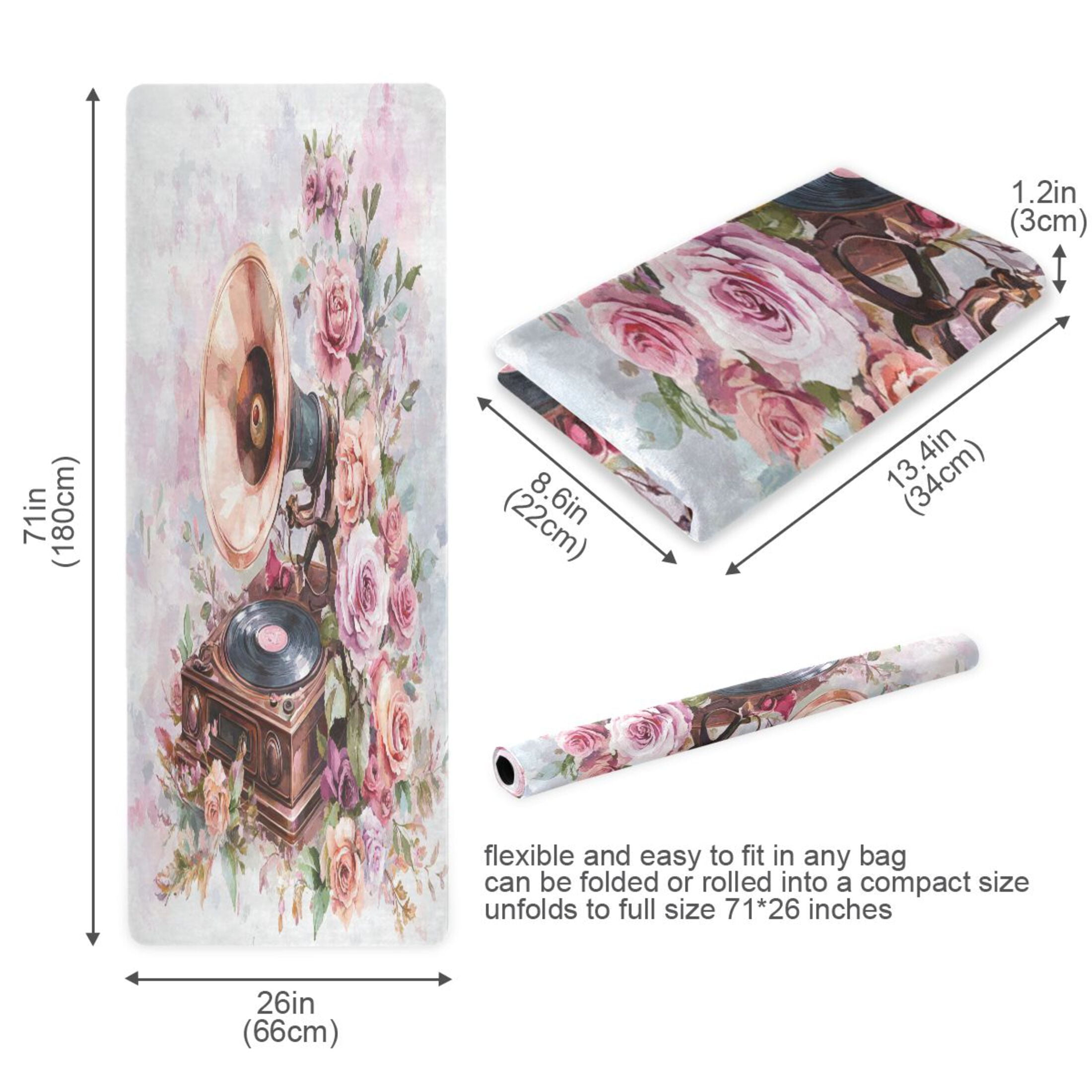 BZSMCE Yoga Mat Women Gramophone with Floral Design Fitness Mat
