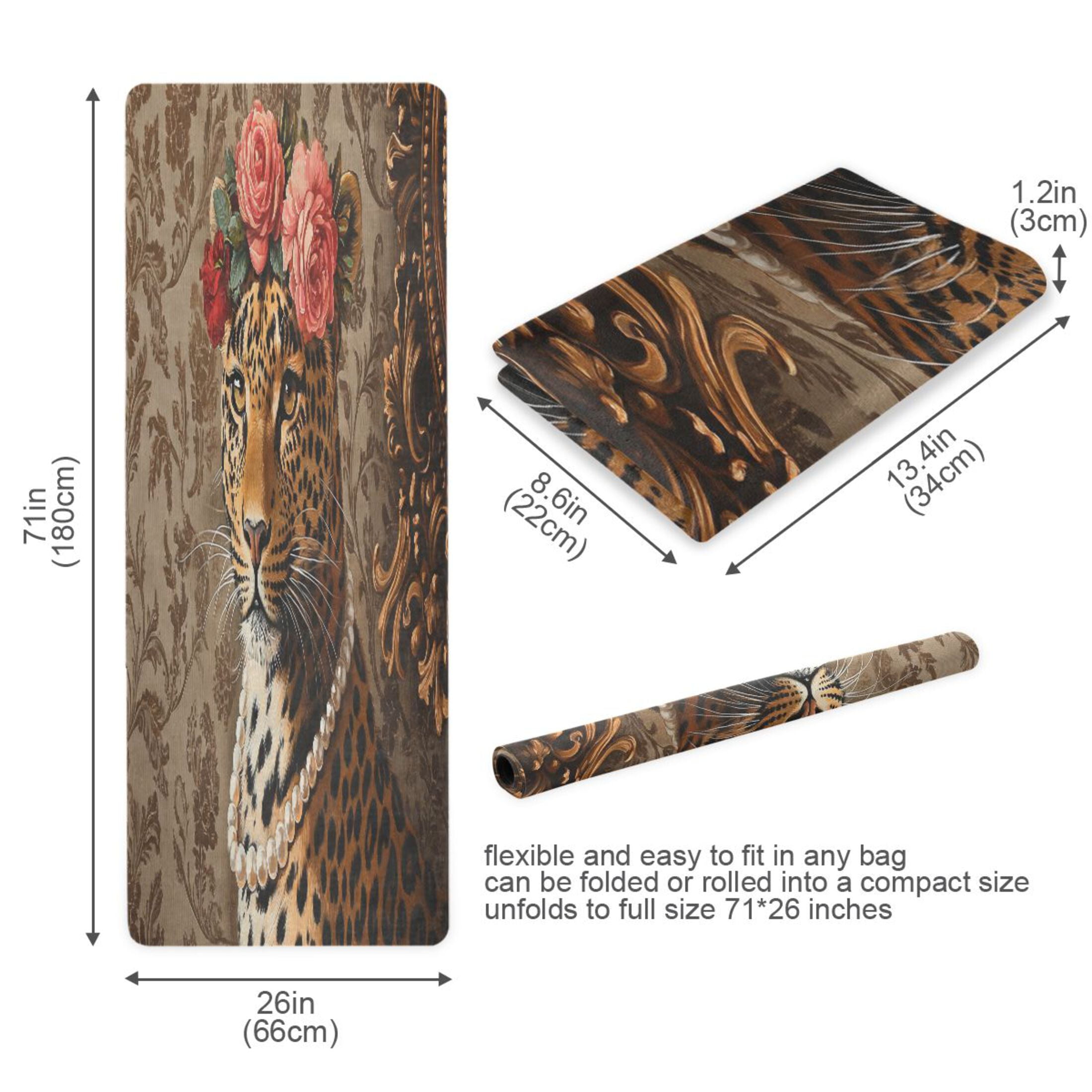 BZSMCE Yoga Mat Women Leopard with Flowers and Pearls Fitness Mat