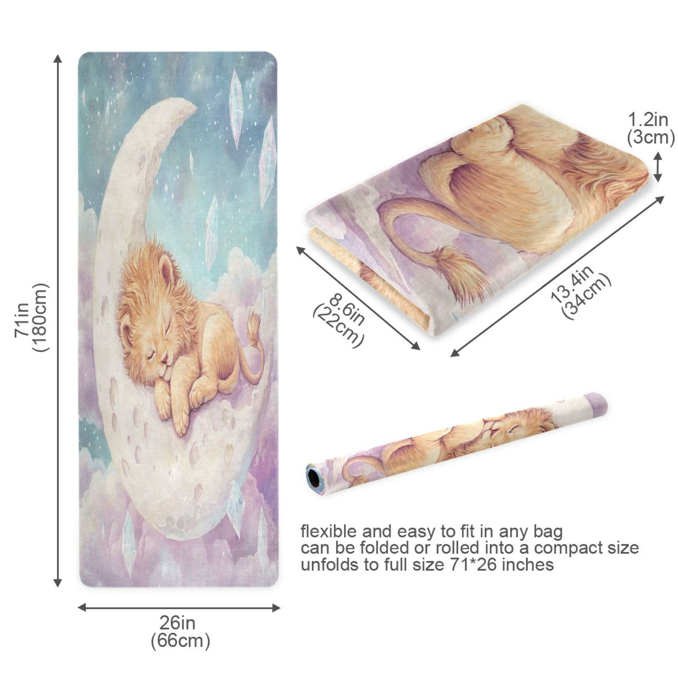 BZSMCE Yoga Mat Women Lion Cub Sleeping on Moon Fitness Mat