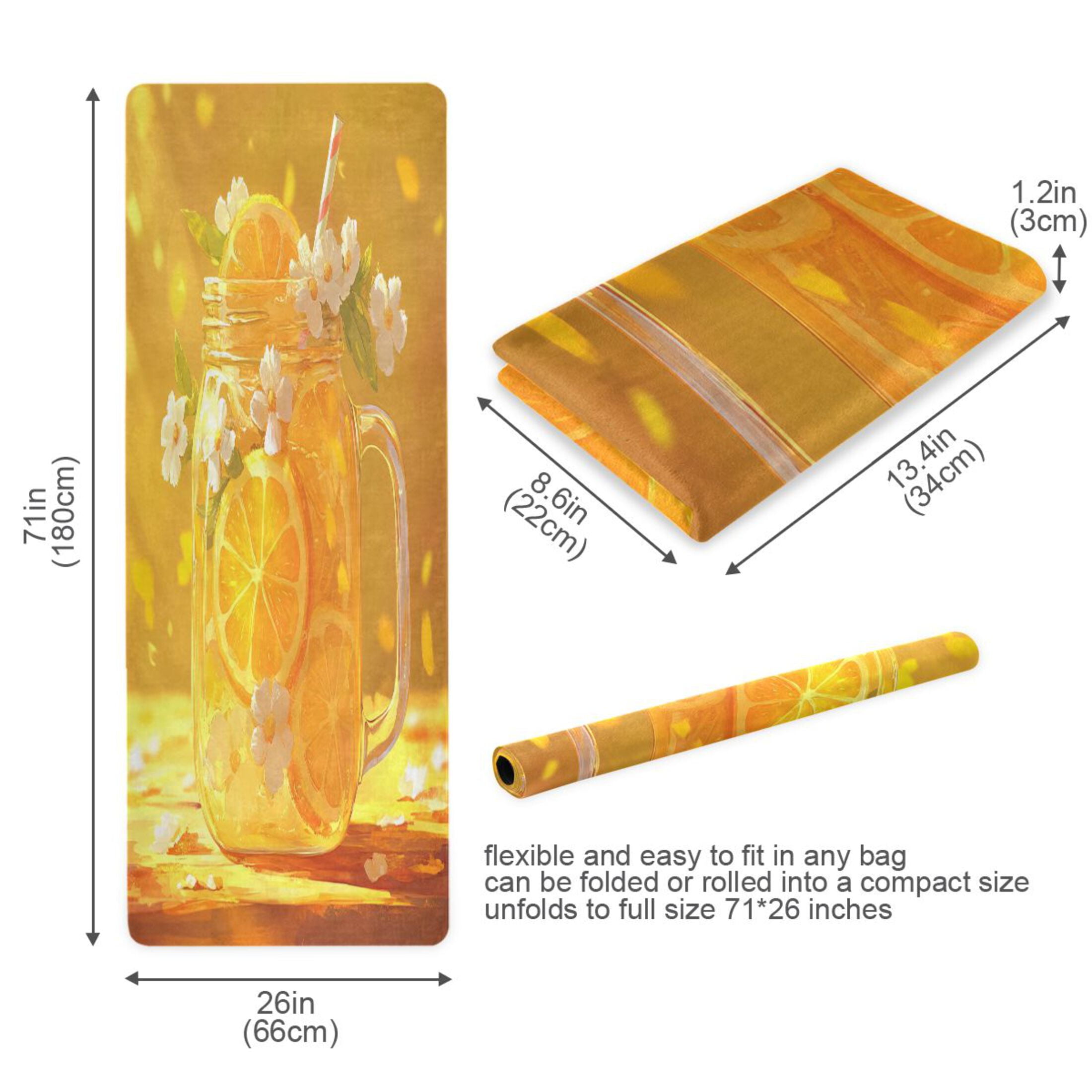 BZSMCE Yoga Mat Women Orange Drink with Flowers Fitness Mat