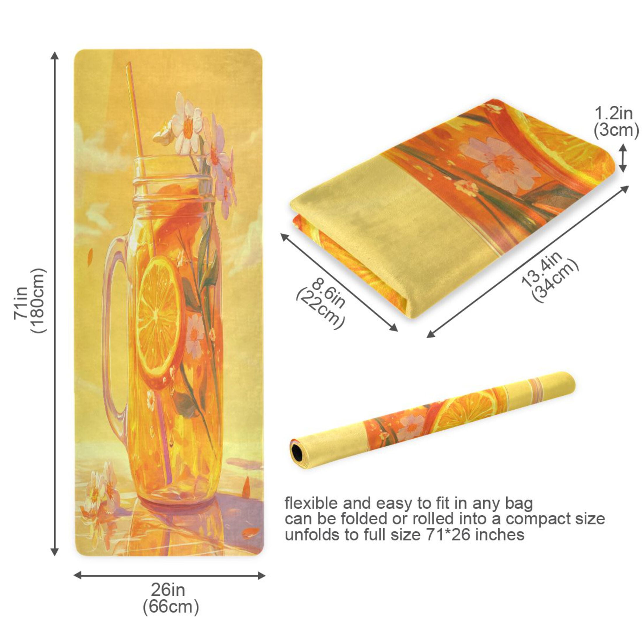 BZSMCE Yoga Mat Women Orange Soda with Flowers Fitness Mat