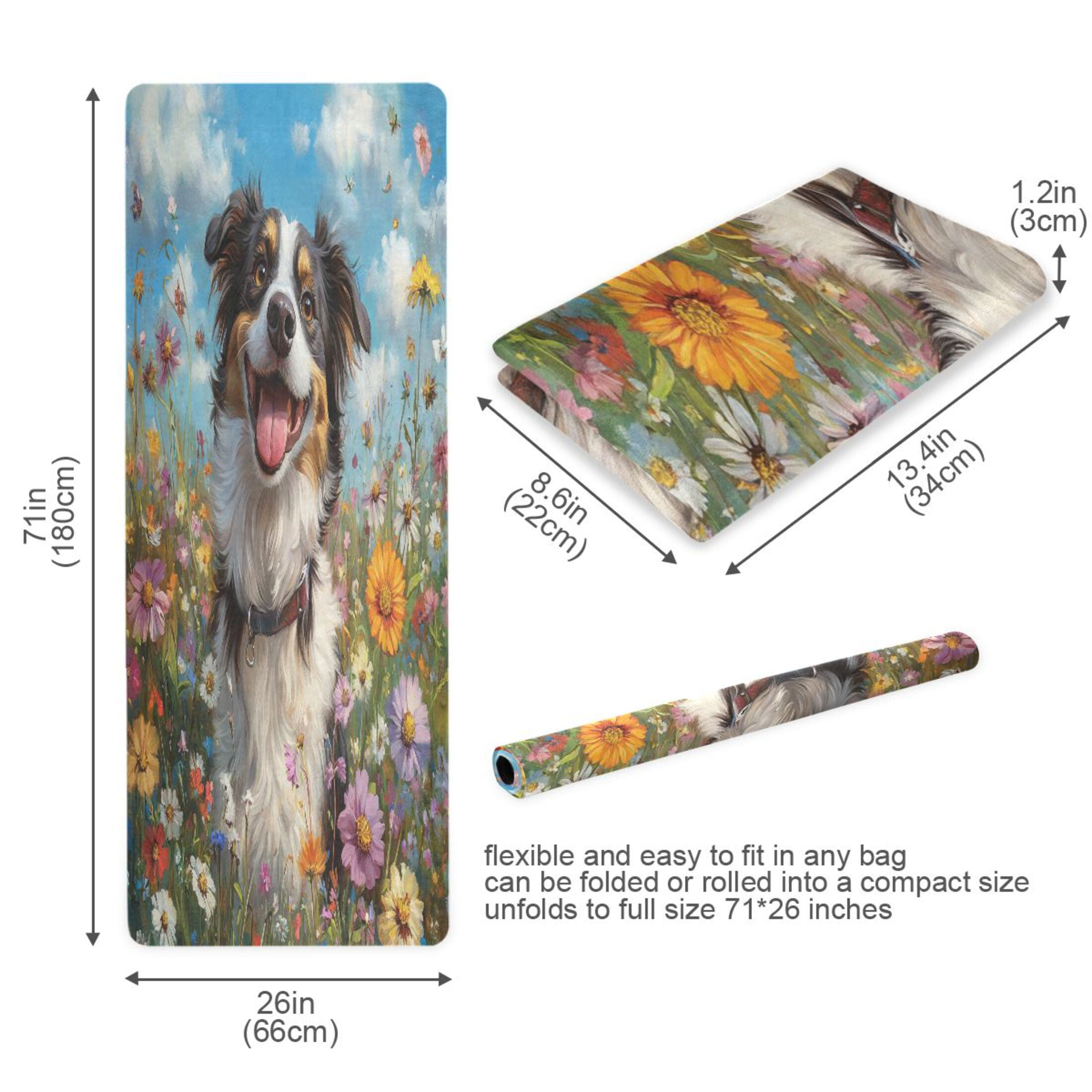 BZSMCE Yoga Mat Women Oyful Pup in A Flower Field Fitness Mat