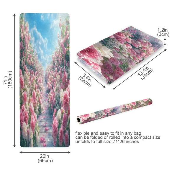 BZSMCE Yoga Mat Women Pathway Lined with Pink_roses Fitness Mat