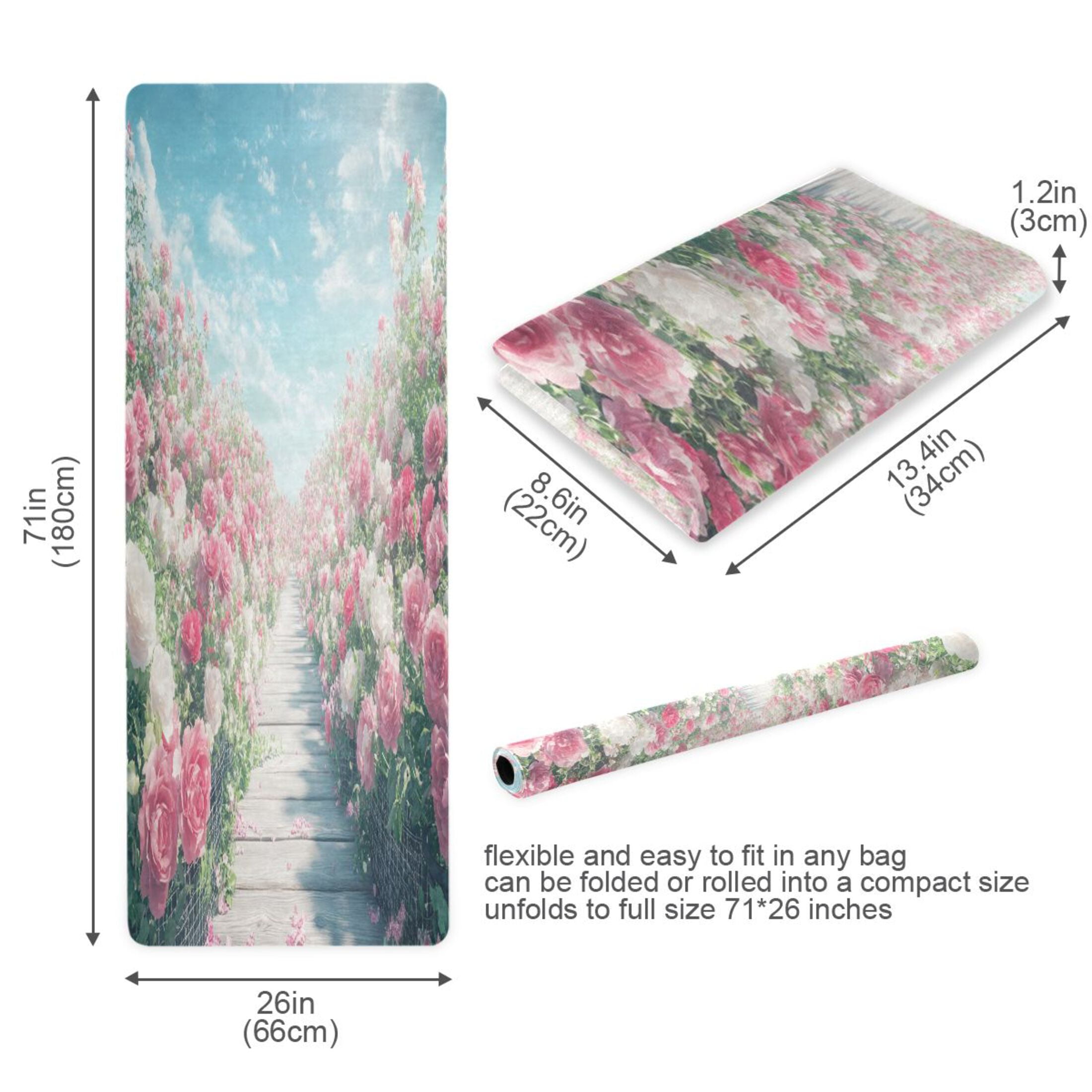 BZSMCE Yoga Mat Women Pathway Surrounded by Blooming_roses Fitness Mat