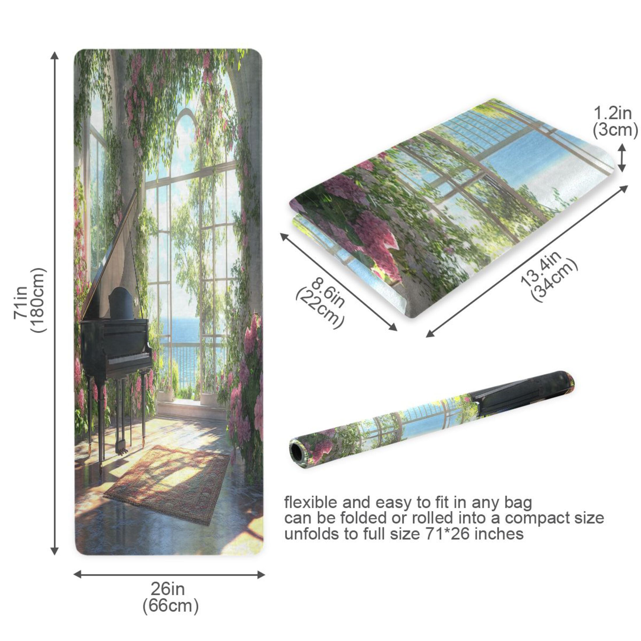 BZSMCE Yoga Mat Women Piano in Floral Room Ocean Fitness Mat