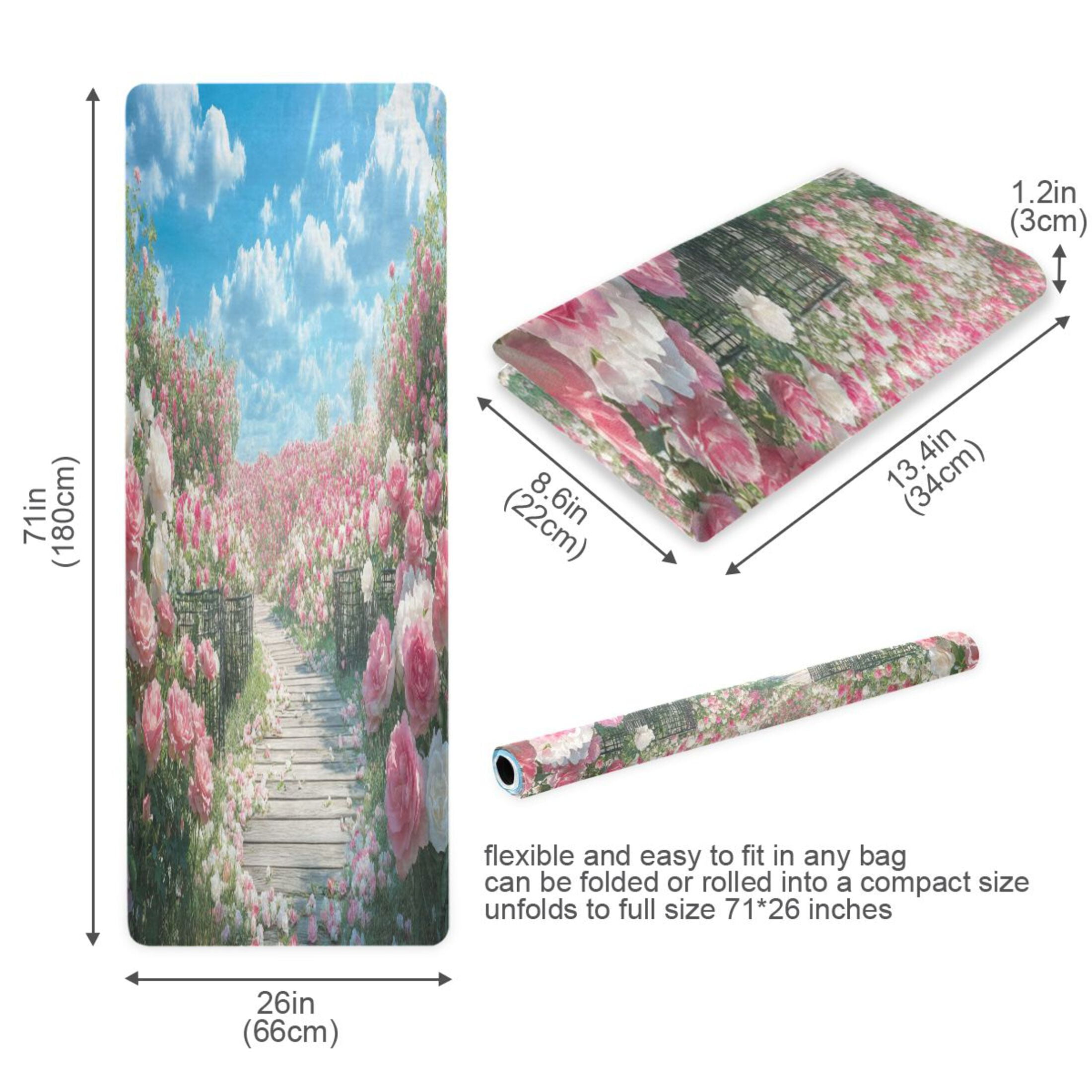BZSMCE Yoga Mat Women Pink Blooming Rose Fitness Mat