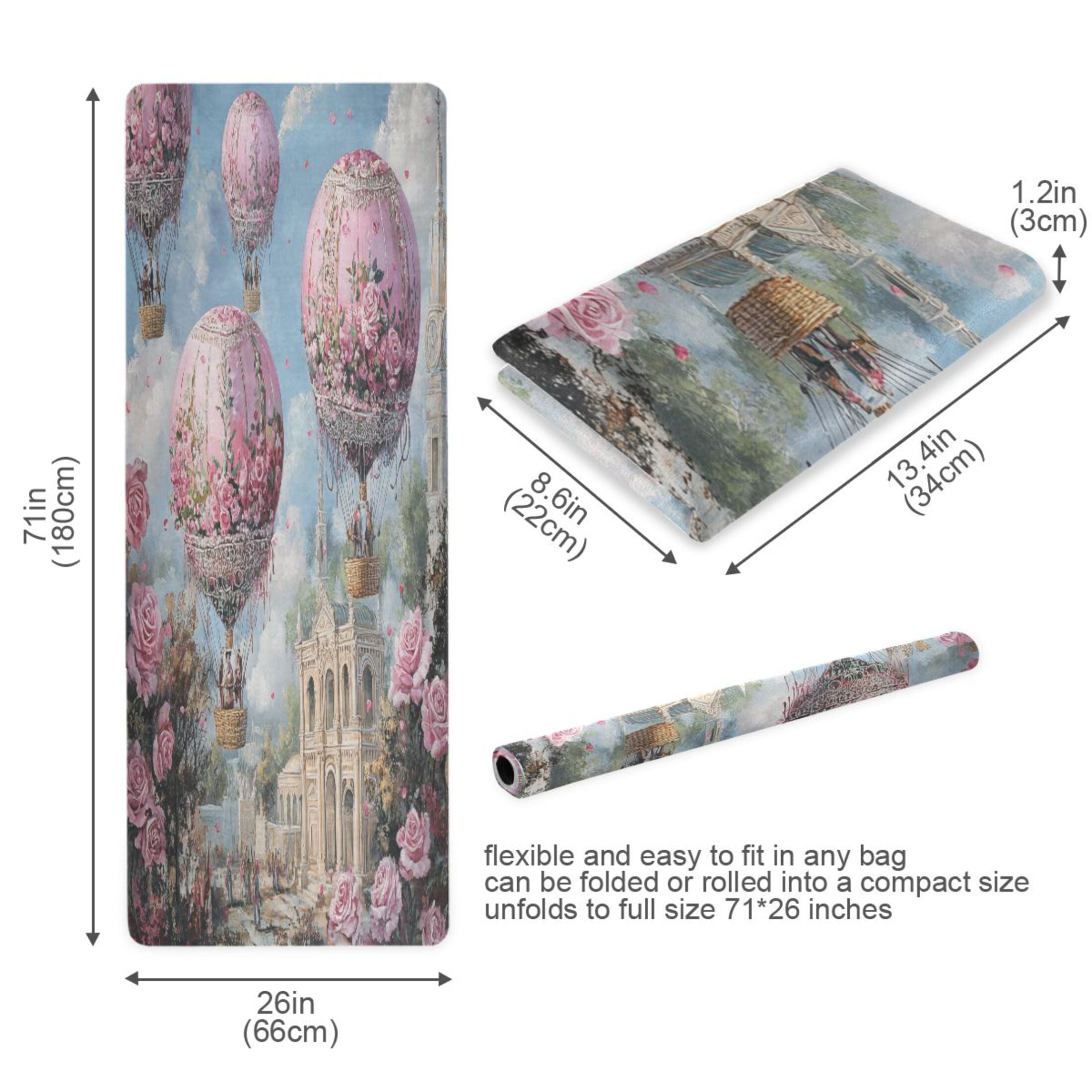 BZSMCE Yoga Mat Women Pink Floral Hot Air Balloons Fitness Mat